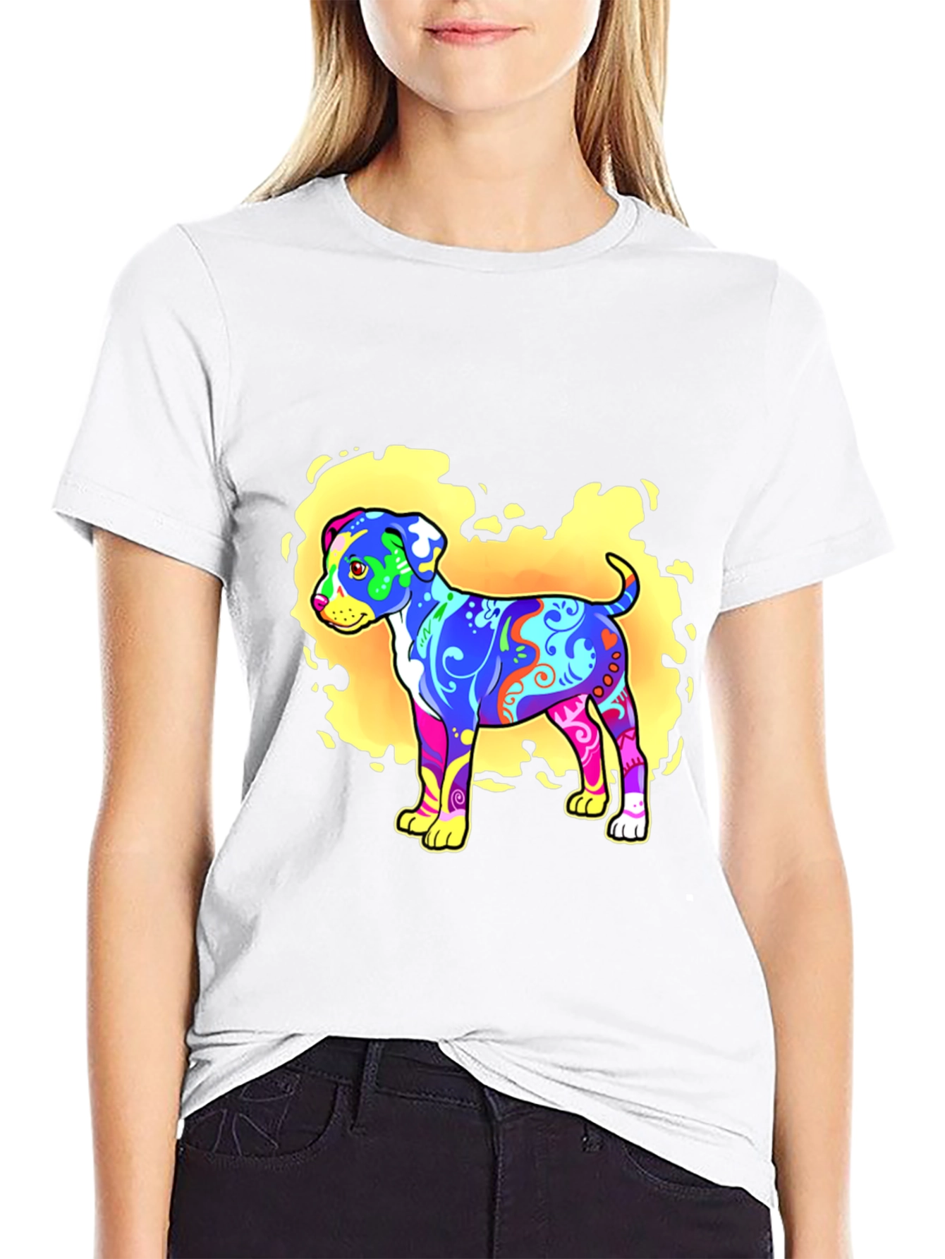 Psychedelic Dog Graphic T-Shirt - Black