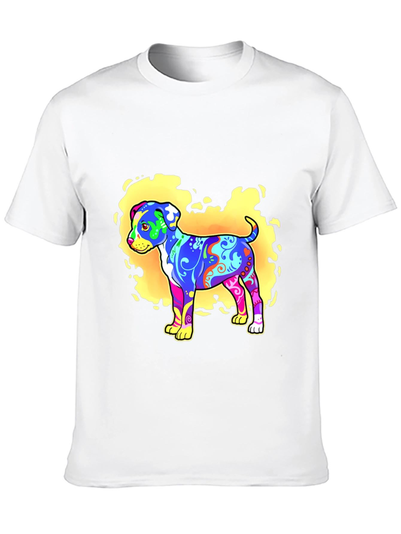 Psychedelic Dog Graphic T-Shirt - Black
