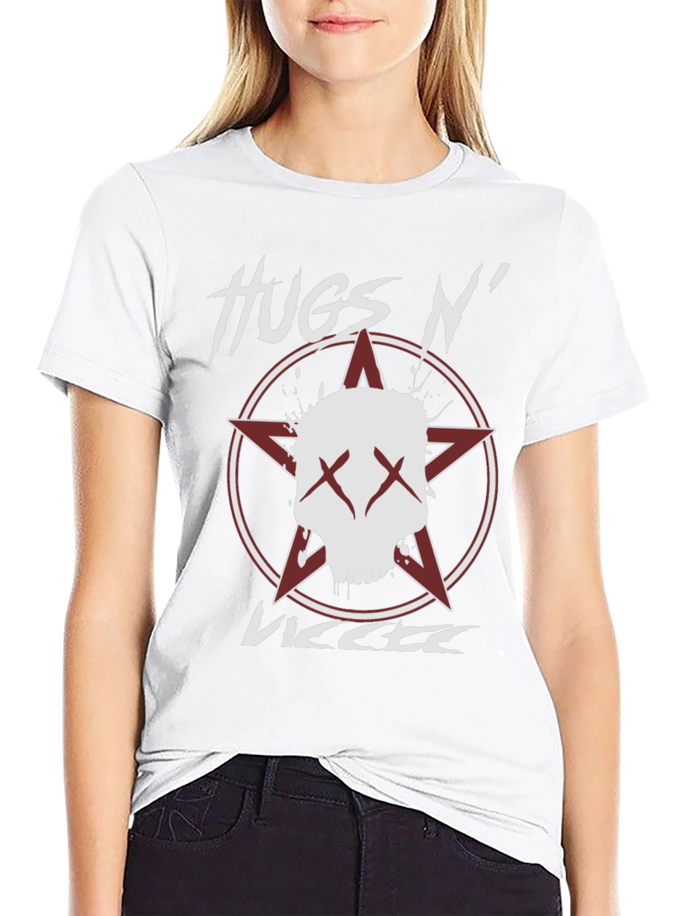 Hugs N VICCTE Black Graphic T-Shirt with Skull Design