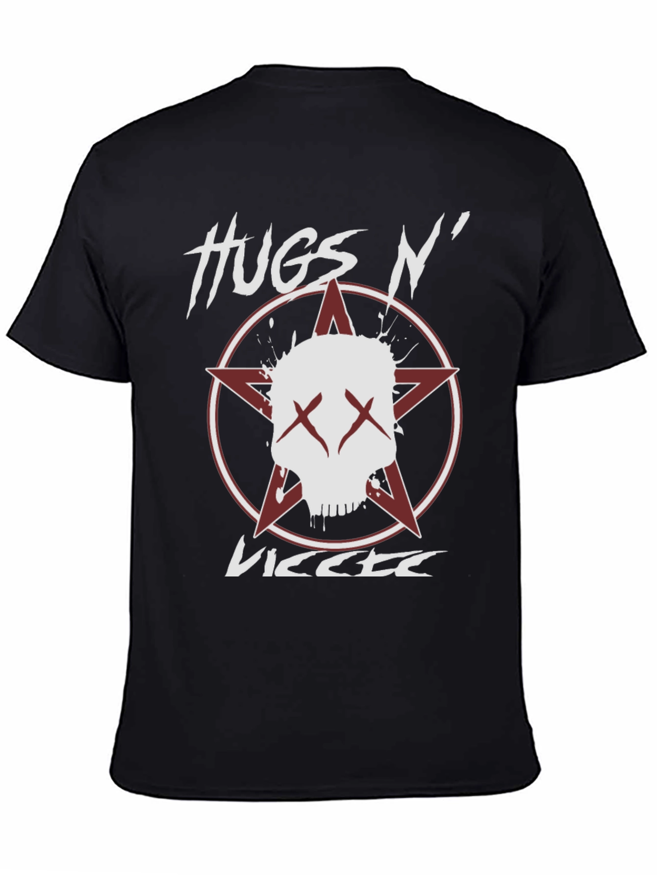 Hugs N VICCTE Black Graphic T-Shirt with Skull Design