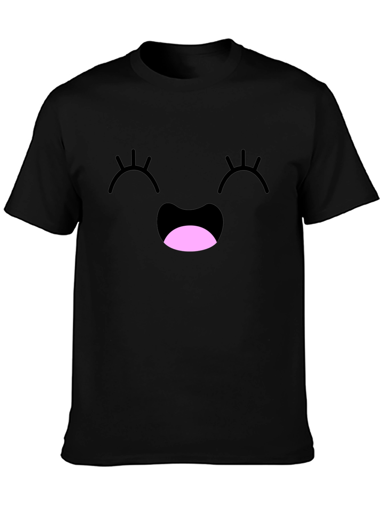 Happy Face Graphic Tee - Black Cotton Blend