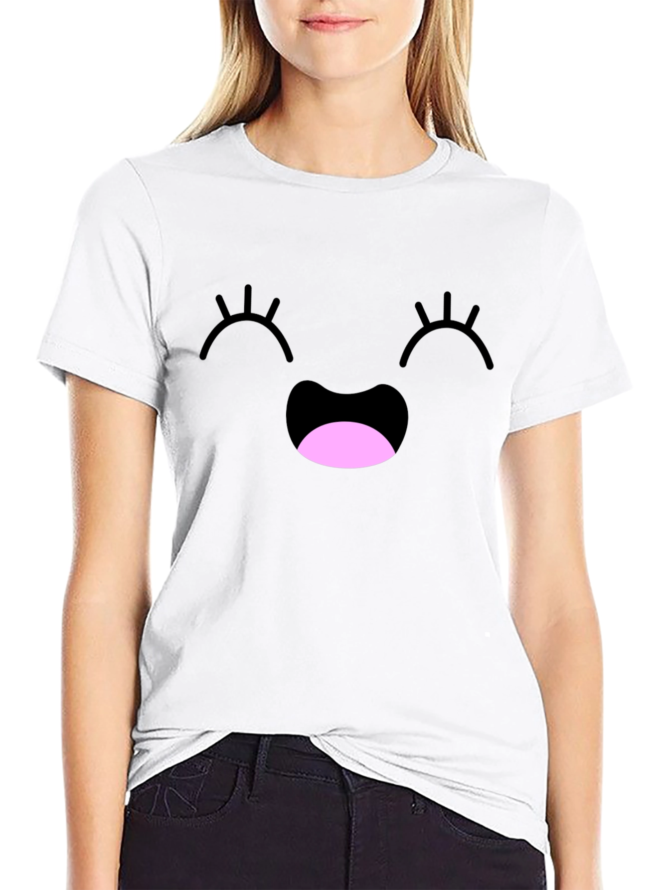 Happy Face Graphic Tee - Black Cotton Blend