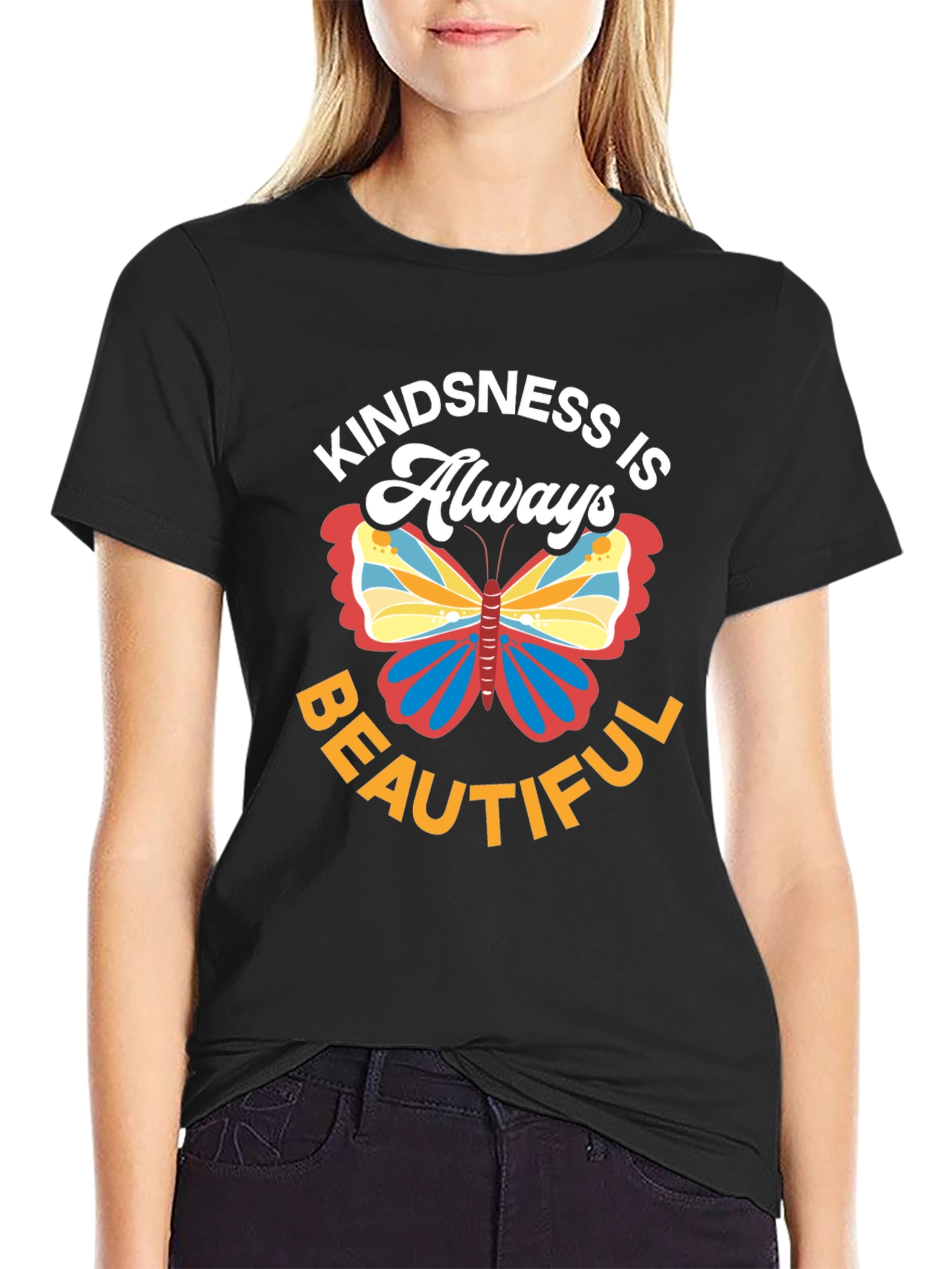 Kindness Butterfly Graphic Tee - Always Beautiful Black Shirt
