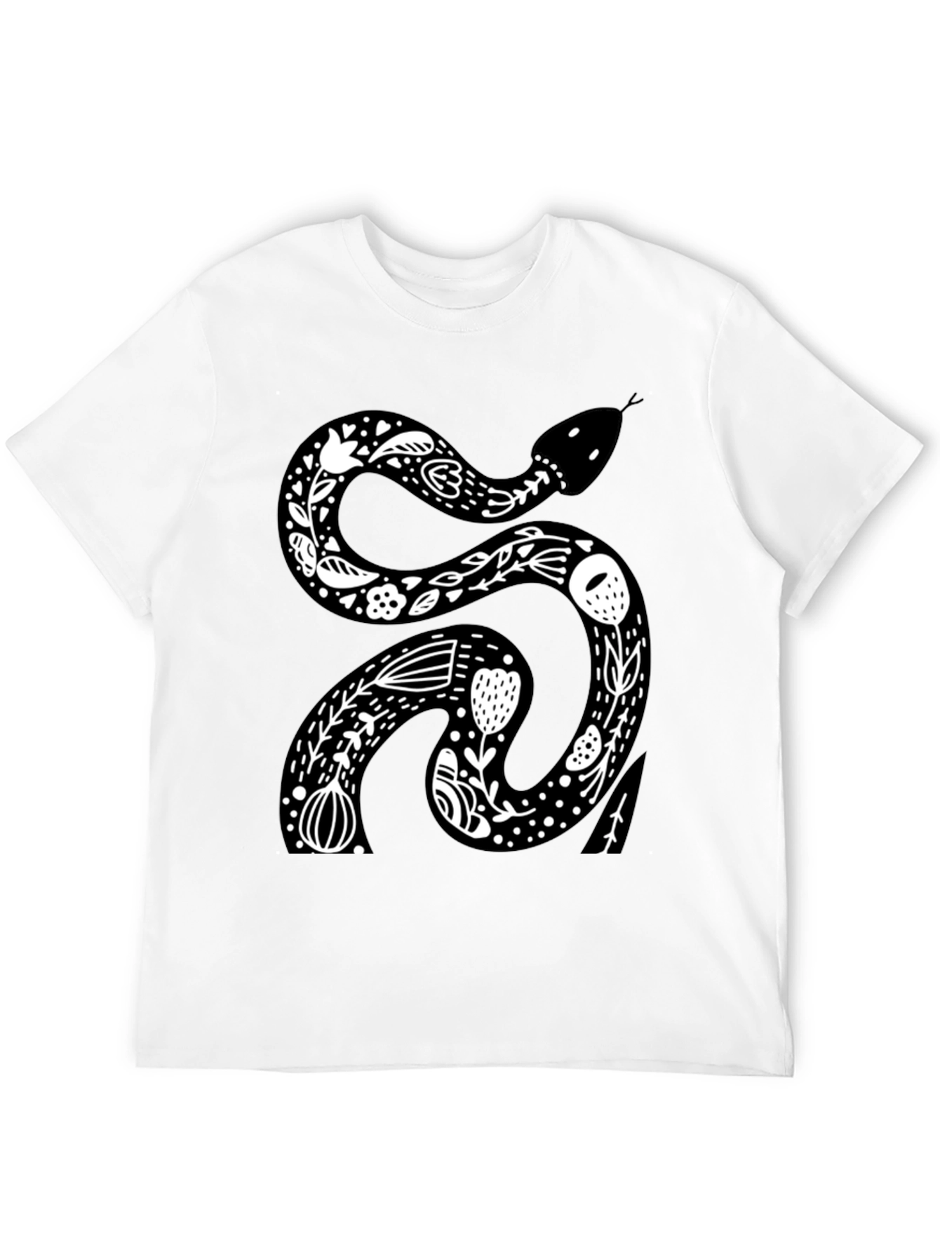 Floral Snake Graphic Tee - Black Cotton