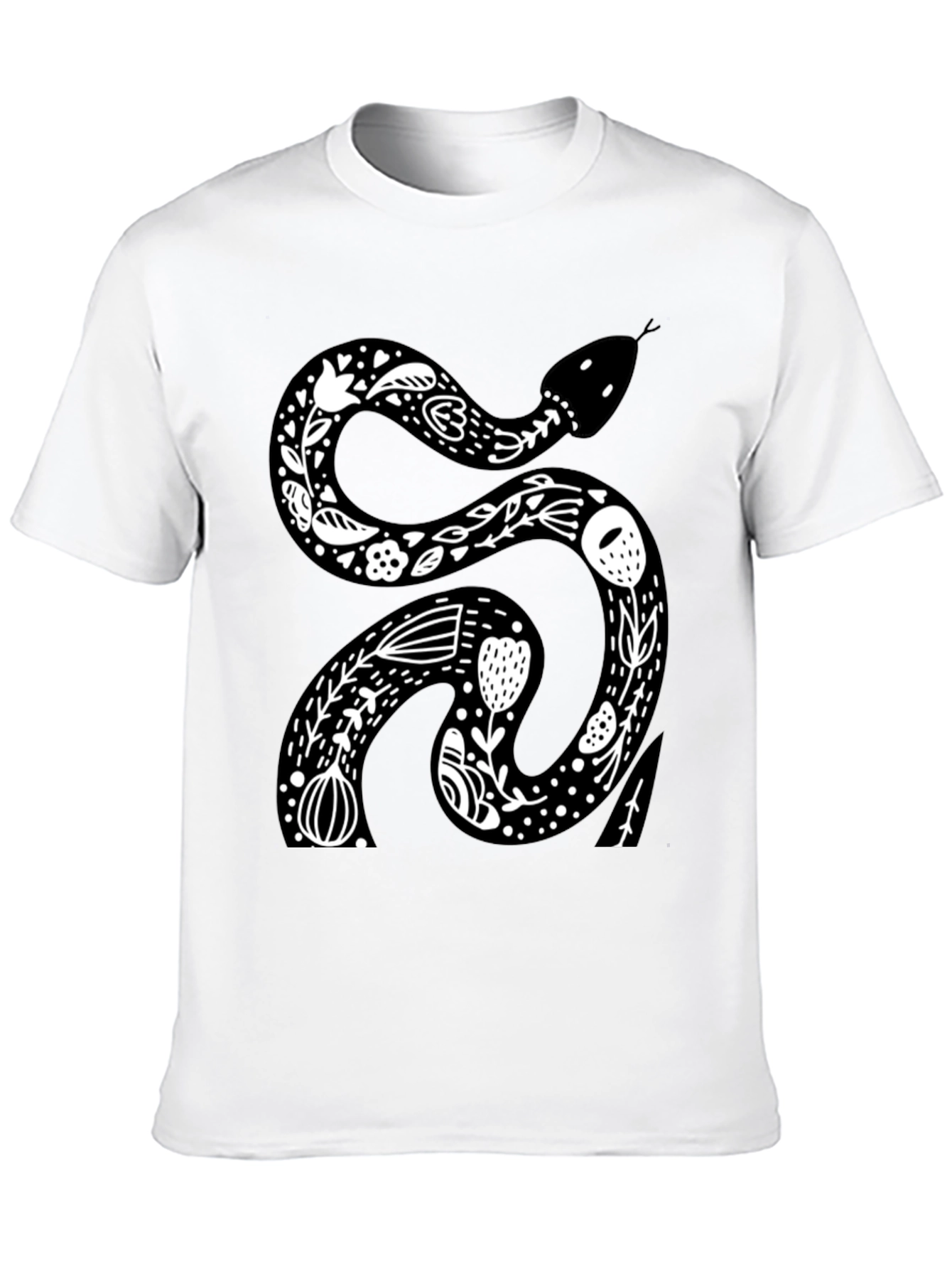 Floral Snake Graphic Tee - Black Cotton