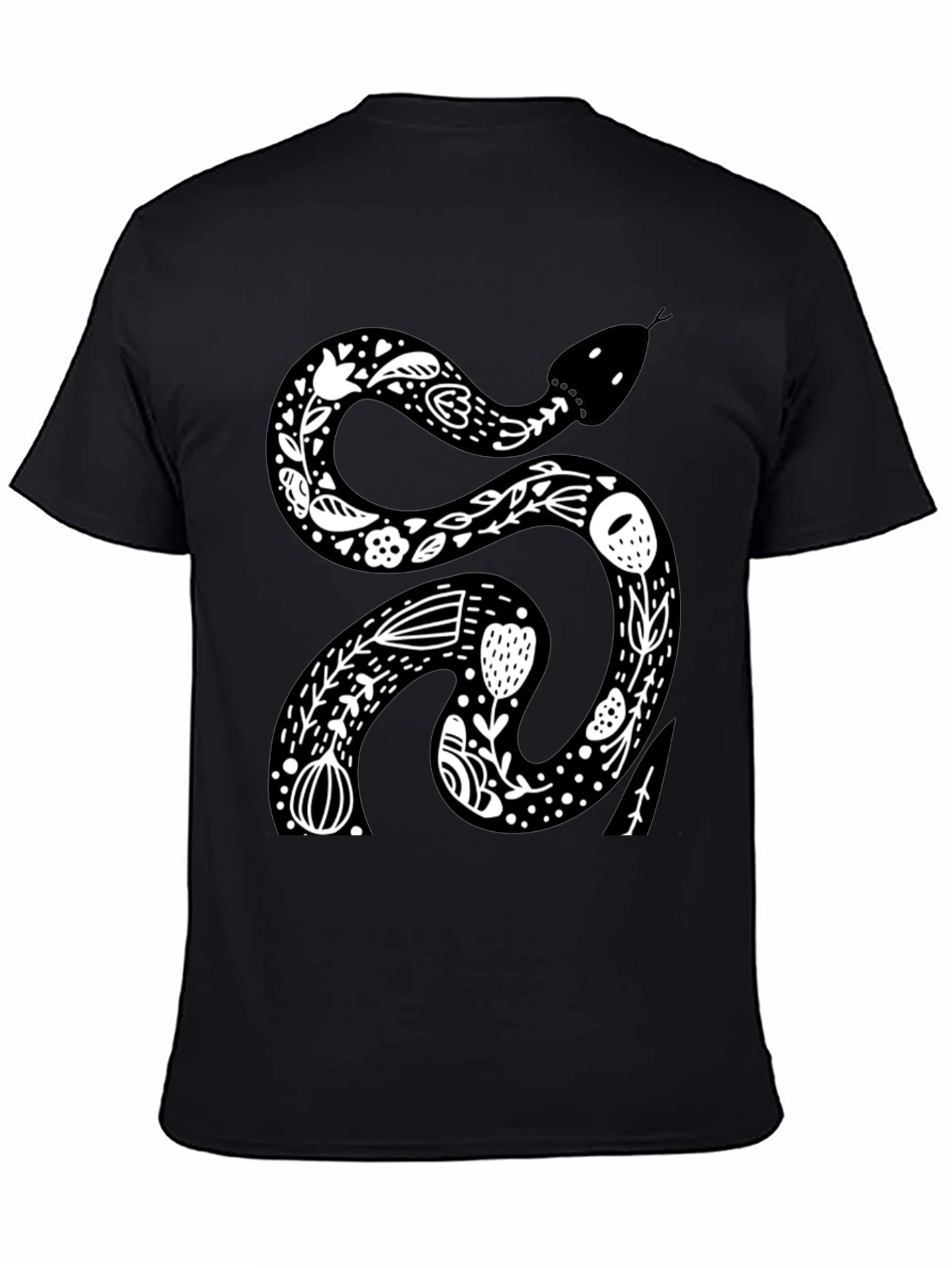 Floral Snake Graphic Tee - Black Cotton