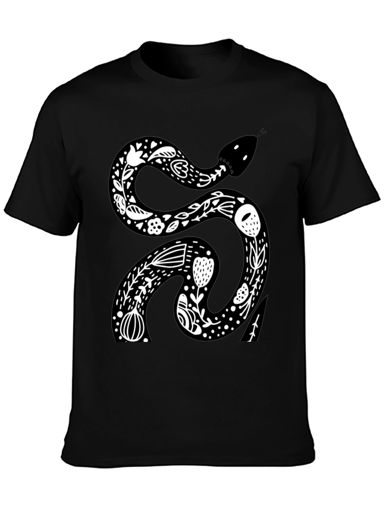 Floral Snake Graphic Tee - Black Cotton