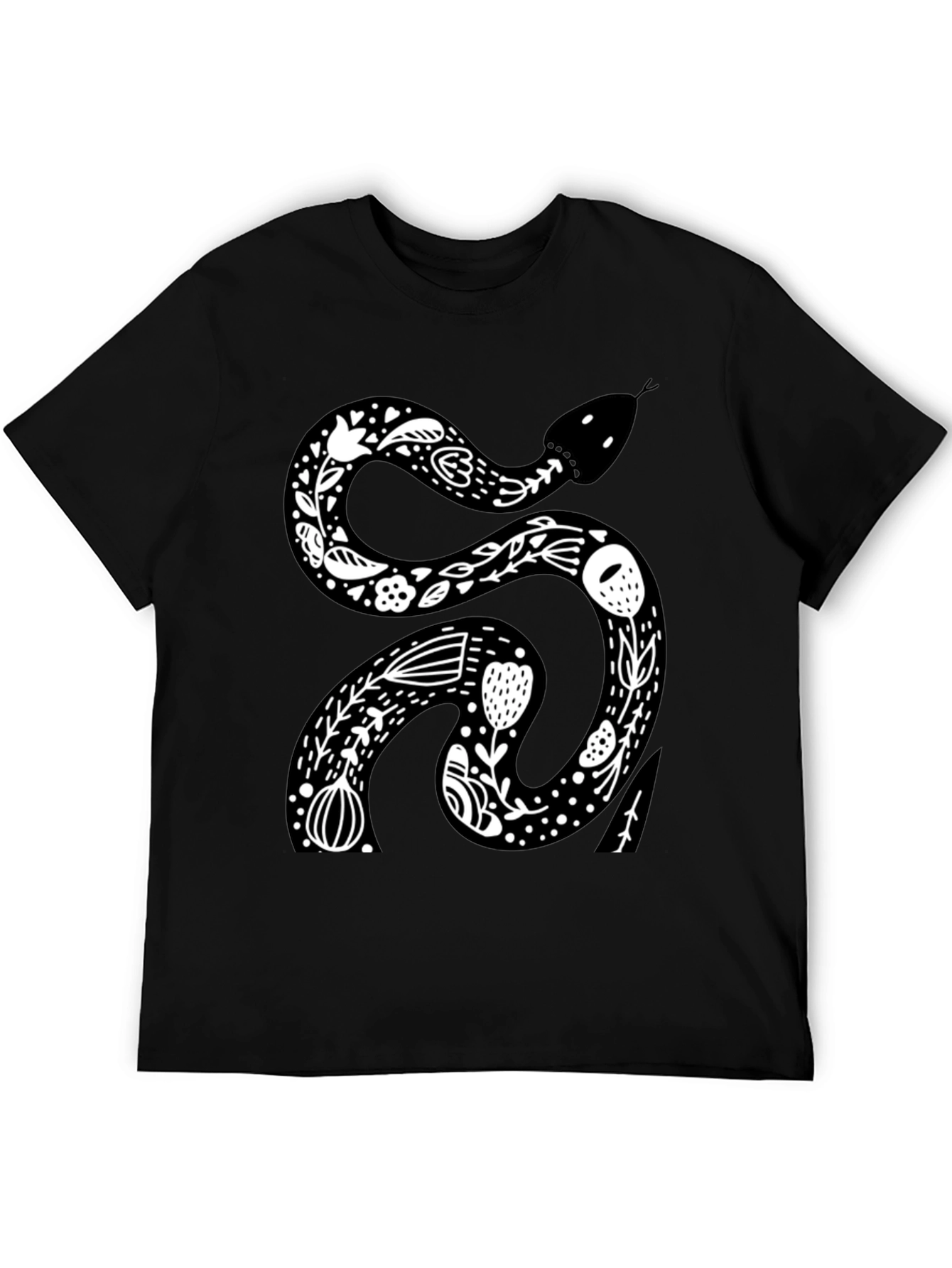 Floral Snake Graphic Tee - Black Cotton
