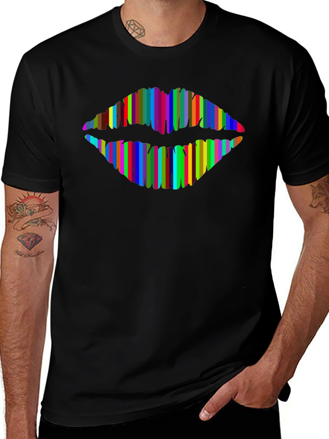 Rainbow Lips Graphic Tee - Mens Black T-Shirt