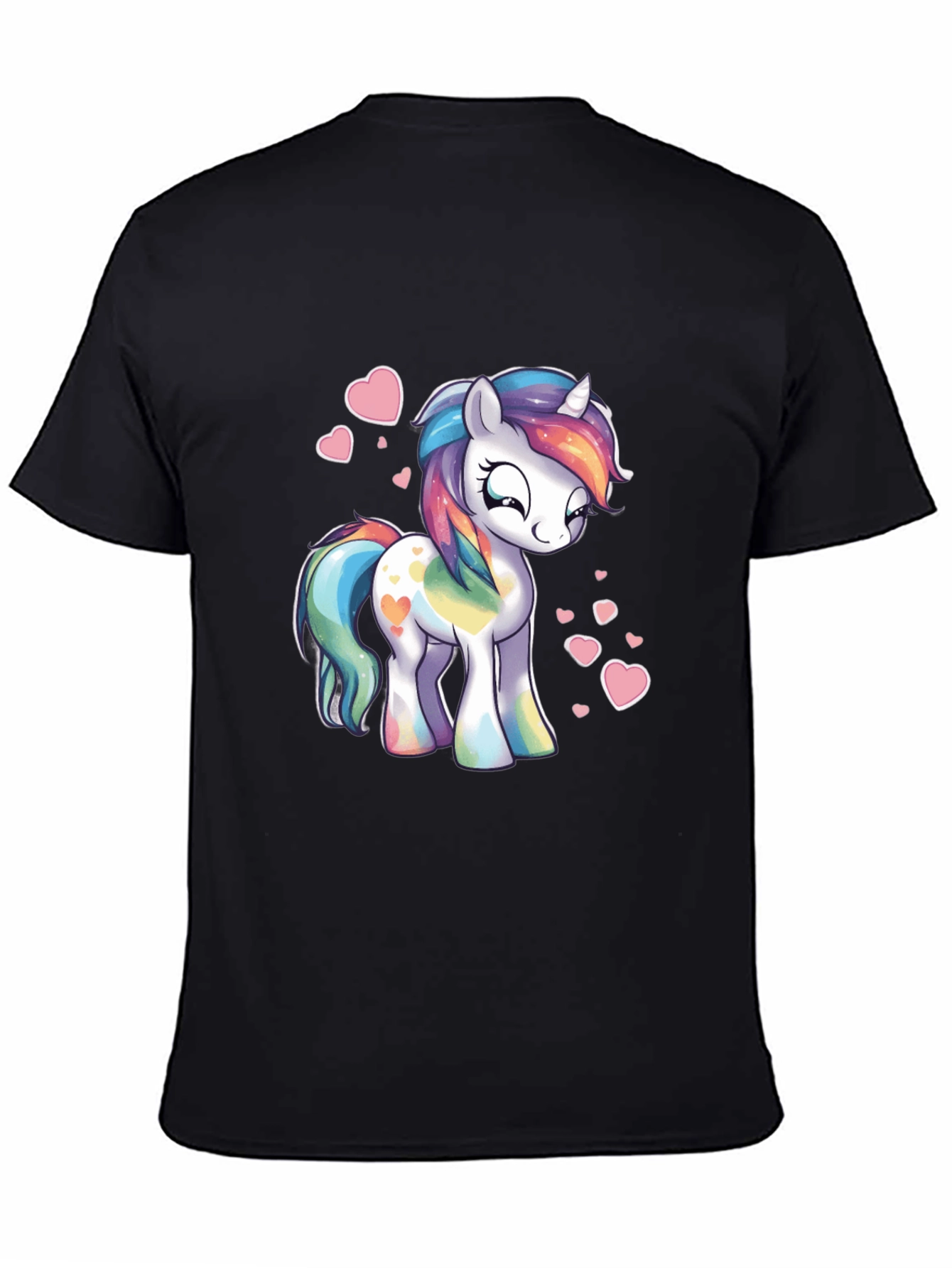 Rainbow Unicorn Heart Graphic Black T-Shirt