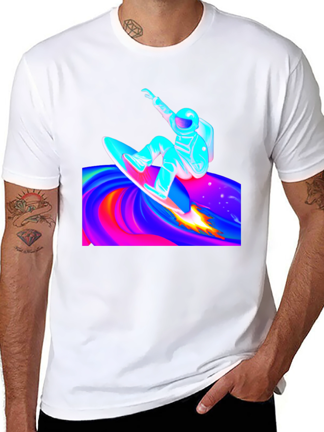 Astronaut Surfer Black T-Shirt