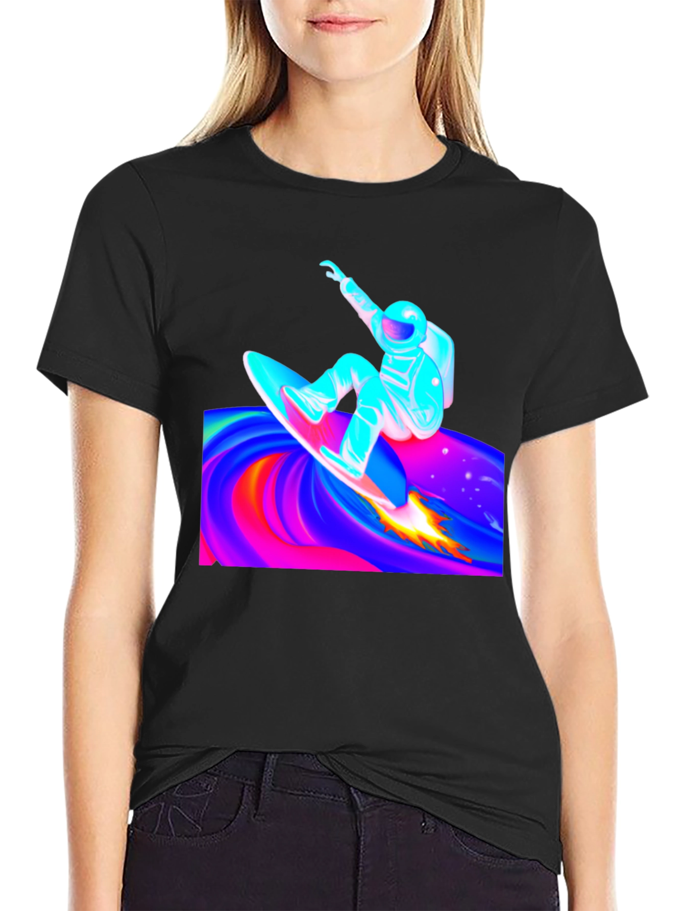 Astronaut Surfer Black T-Shirt