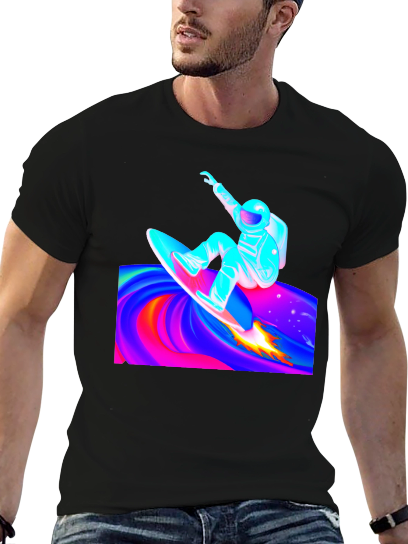 Astronaut Surfer Black T-Shirt