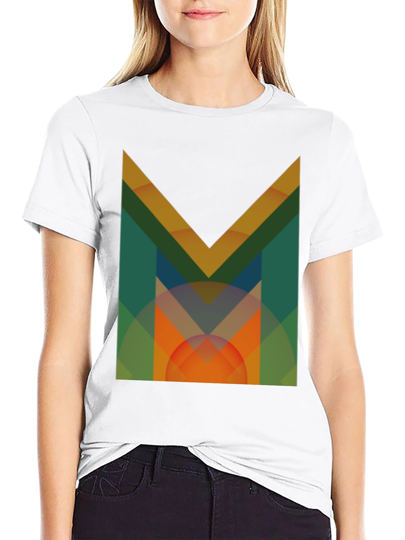 Abstract Geometric M Graphic Black T-Shirt