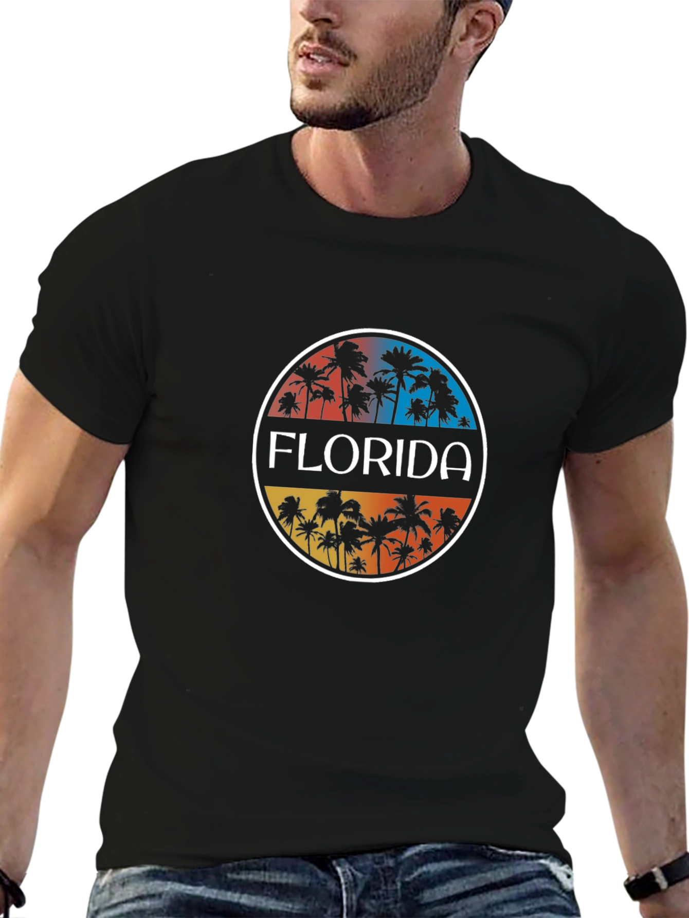 Florida Palm Tree Graphic Tee - Black