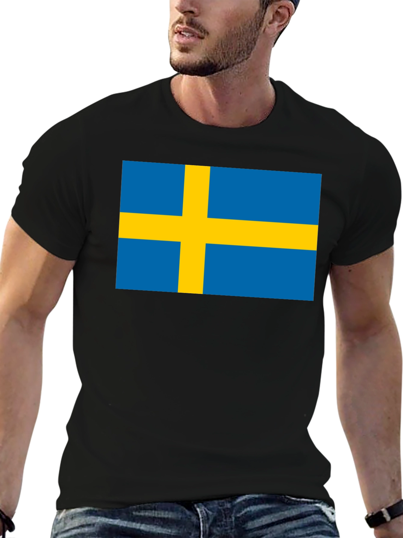 Swedish Flag T-Shirt - Black Crew Neck Tee