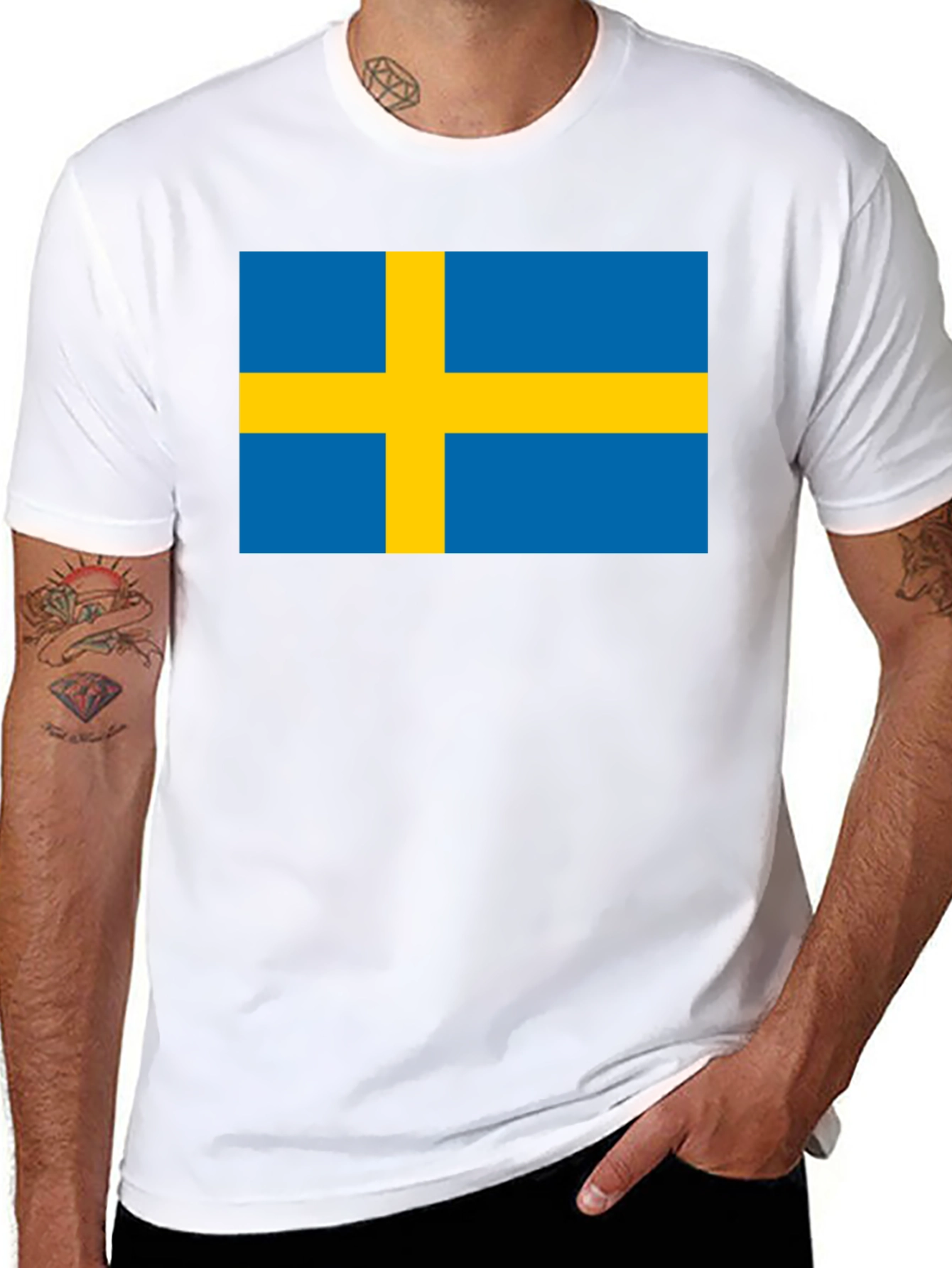 Swedish Flag T-Shirt - Black Crew Neck Tee