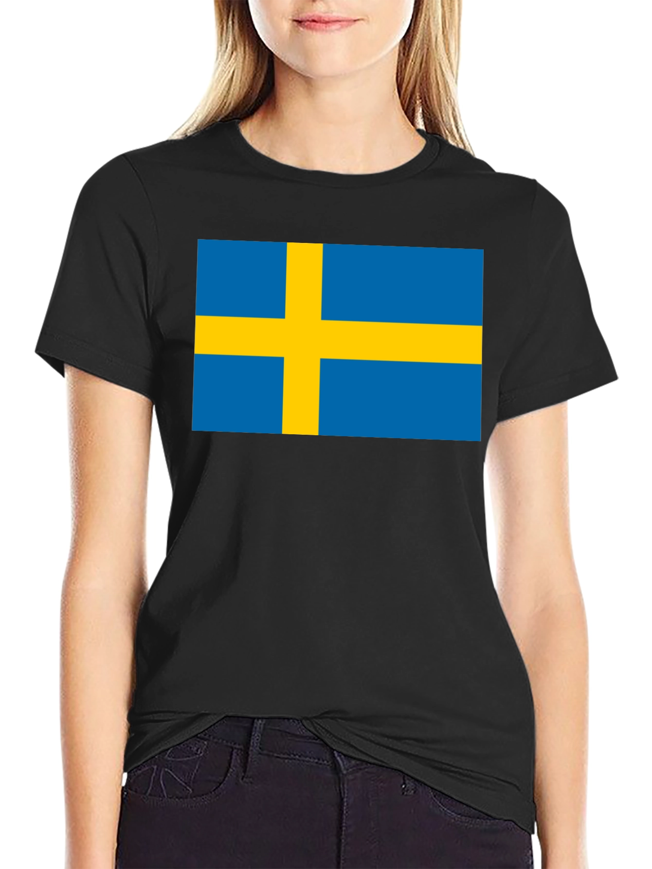 Swedish Flag T-Shirt - Black Crew Neck Tee