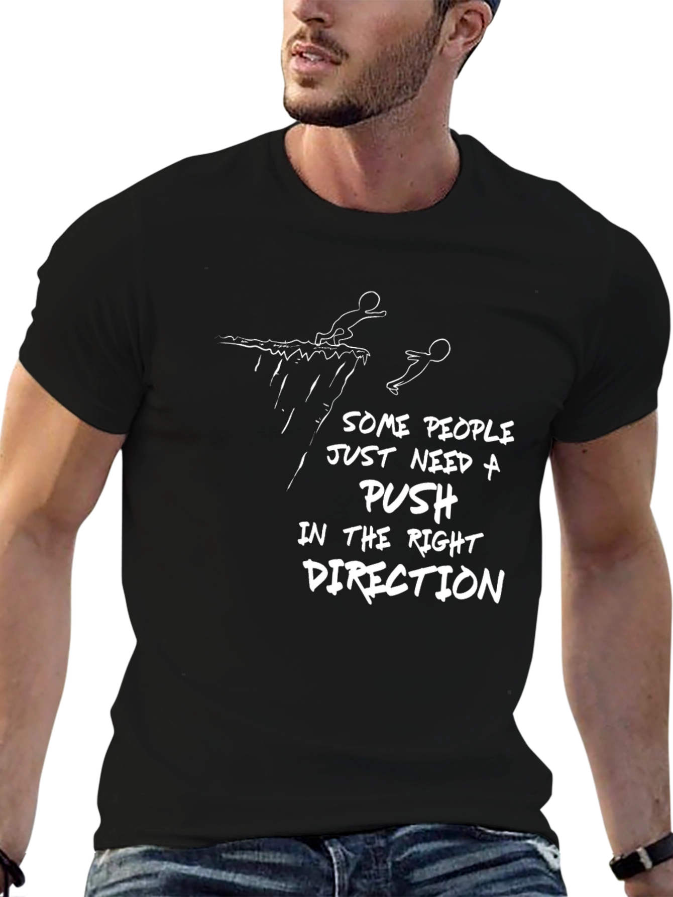 Humorous Push T-Shirt - Dark Cotton Tee
