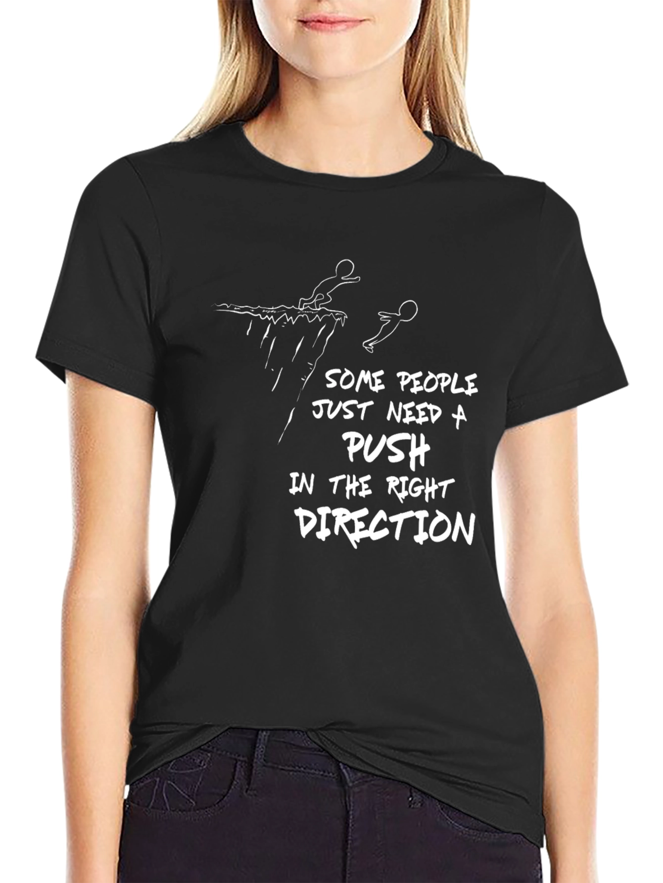 Humorous Push T-Shirt - Dark Cotton Tee