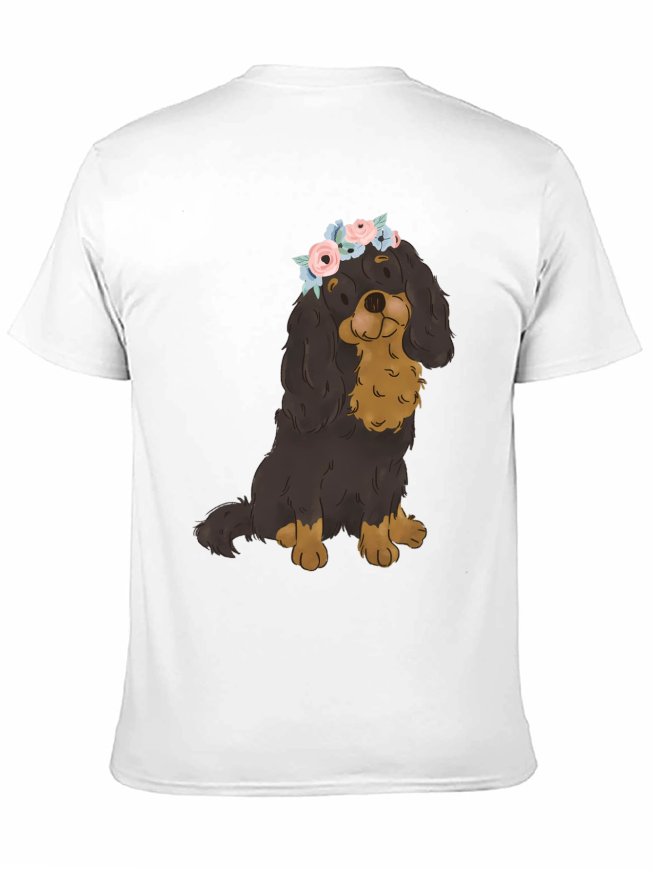 Dog with Flower Crown T-Shirt - Black