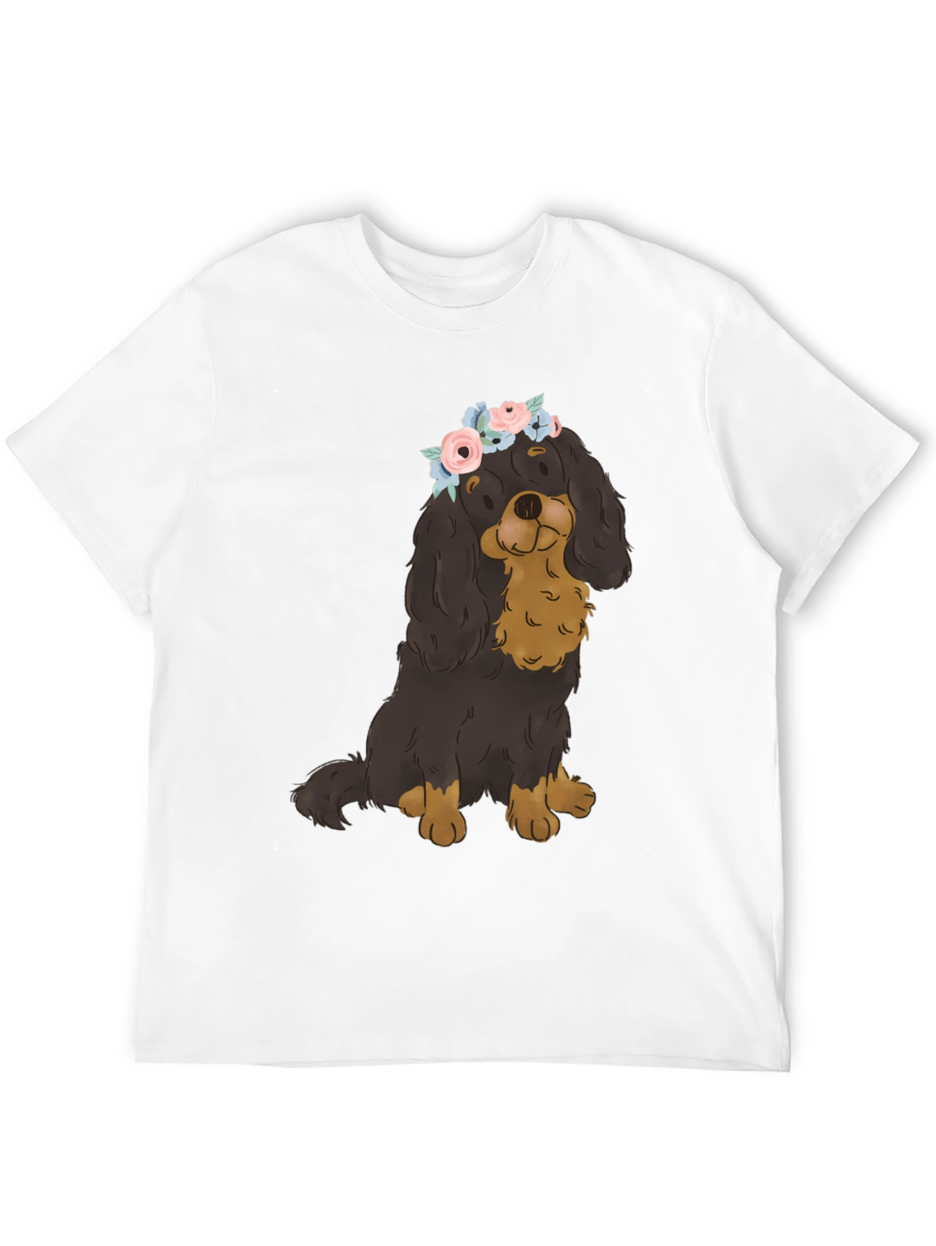 Dog with Flower Crown T-Shirt - Black