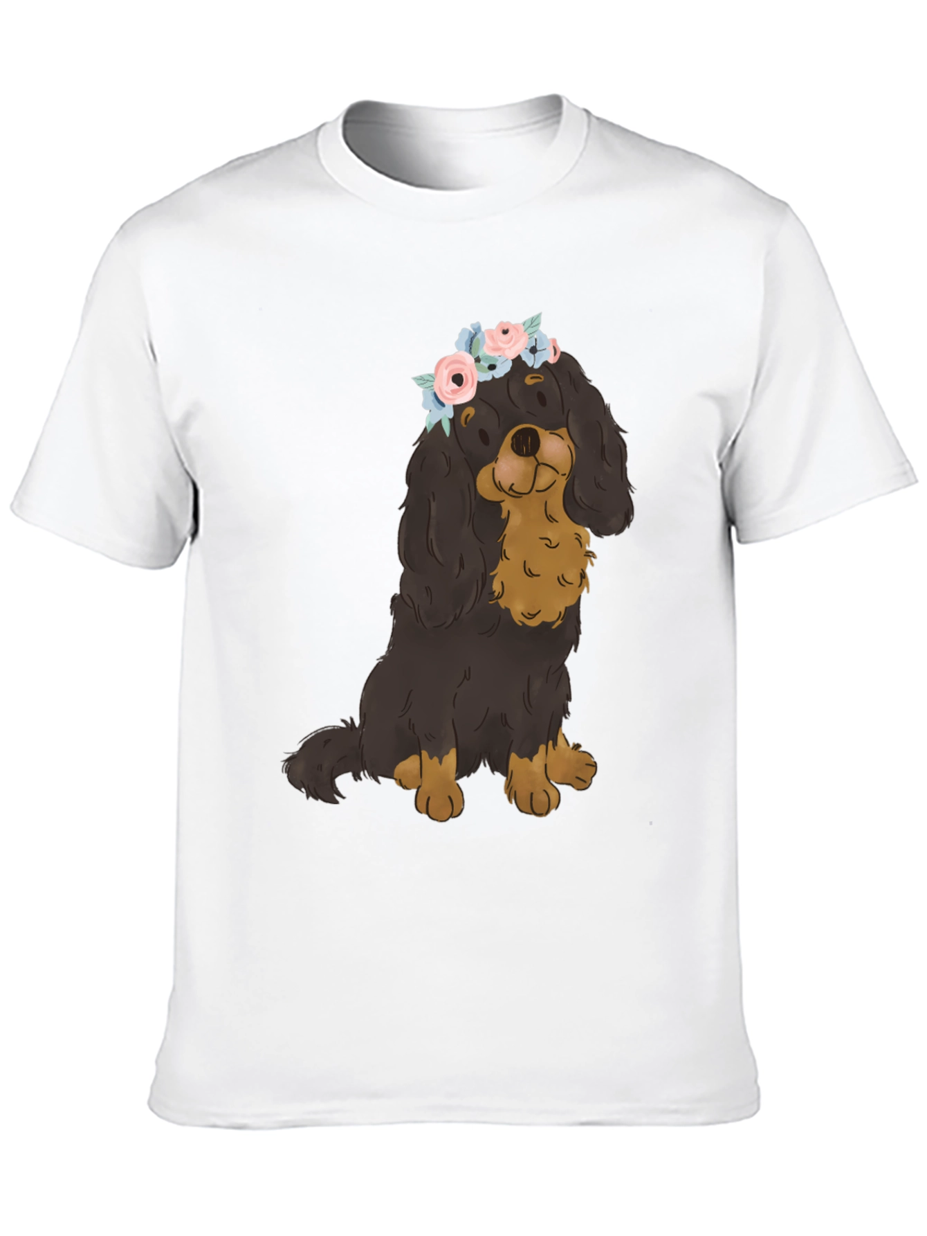 Dog with Flower Crown T-Shirt - Black