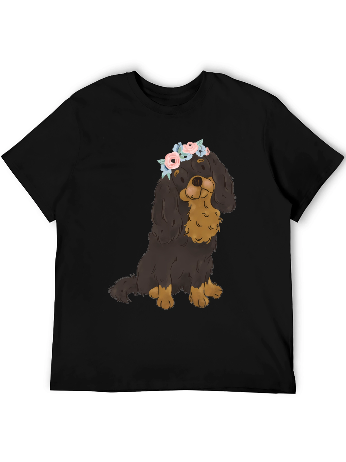 Dog with Flower Crown T-Shirt - Black
