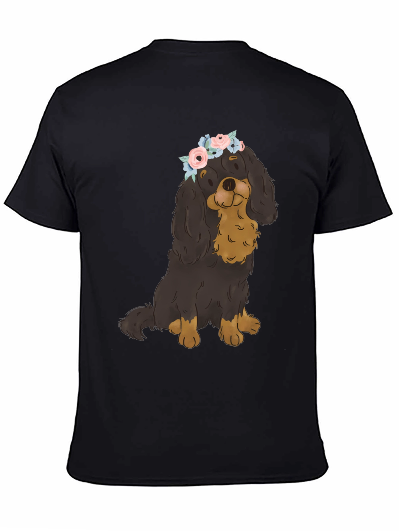 Dog with Flower Crown T-Shirt - Black