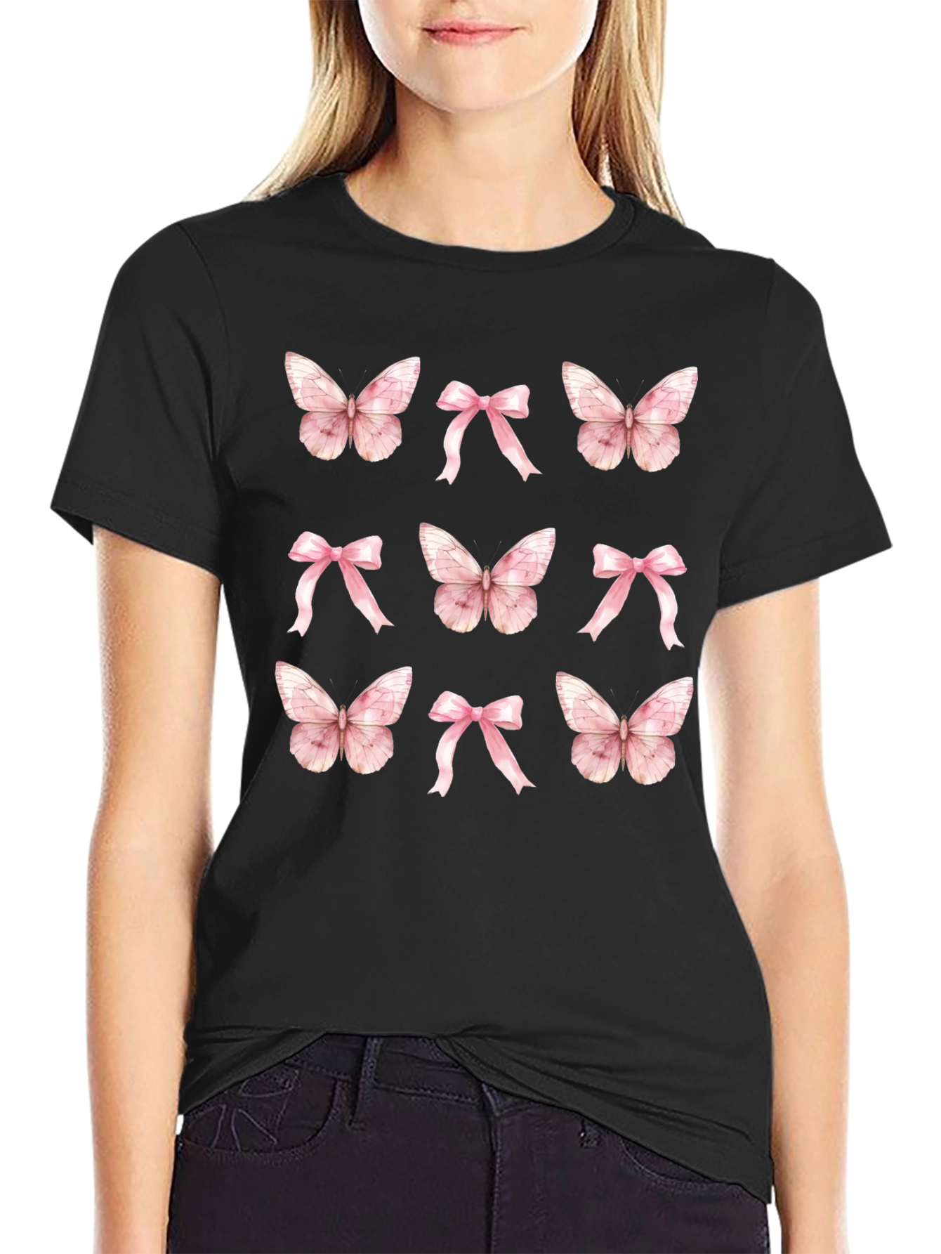 Butterfly & Bow T-Shirt - Cute Casual Top