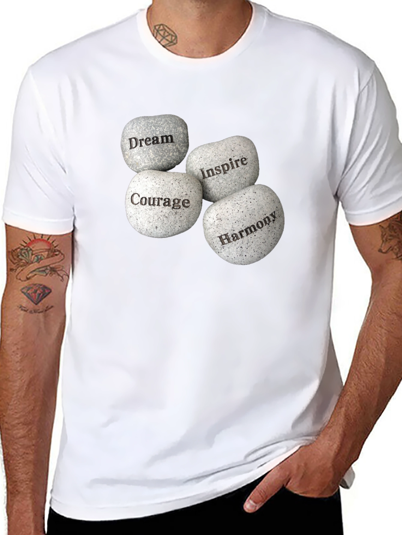 Inspirational Stones Graphic T-Shirt - Dream Courage Inspire Harmony