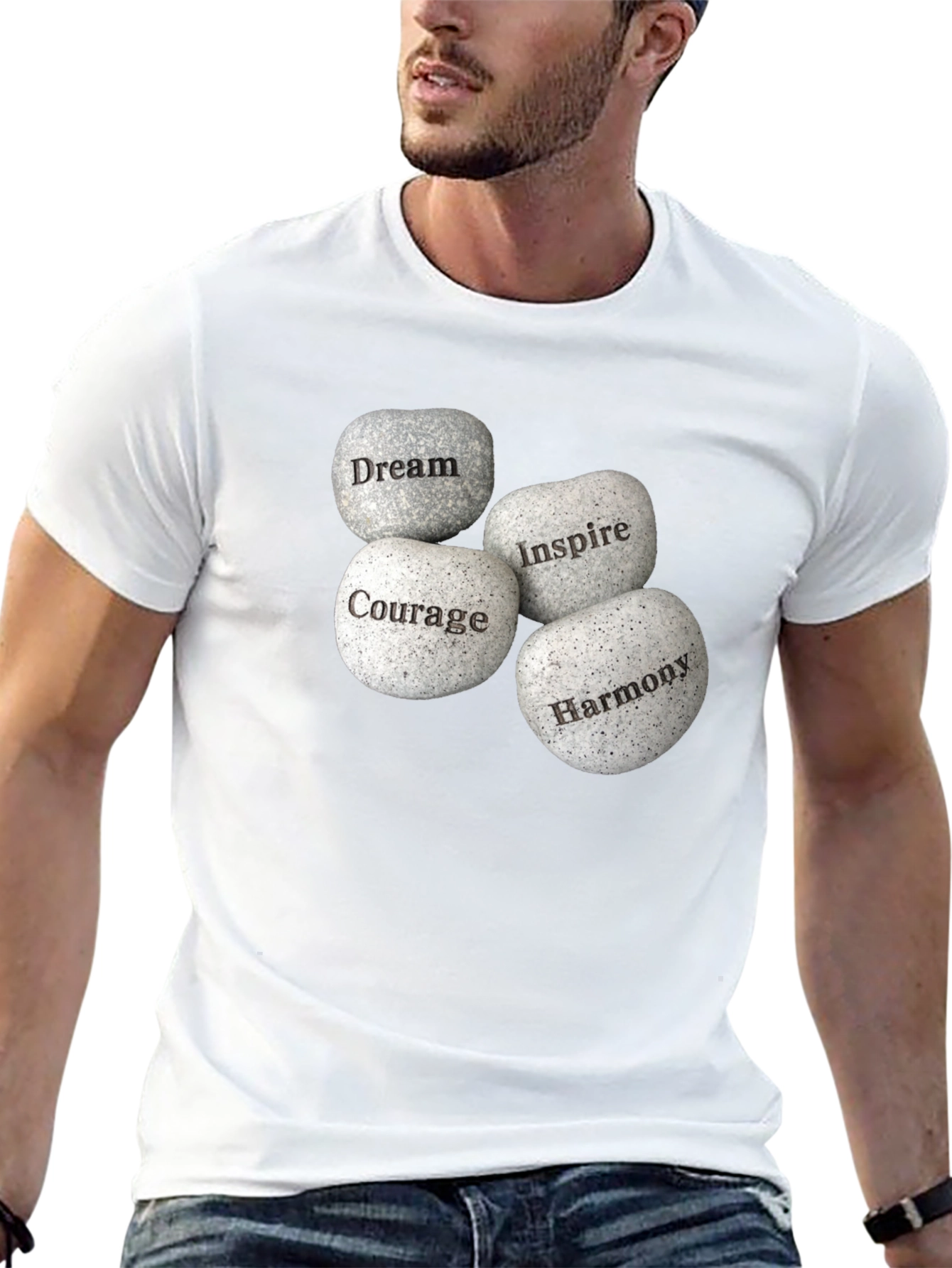 Inspirational Stones Graphic T-Shirt - Dream Courage Inspire Harmony