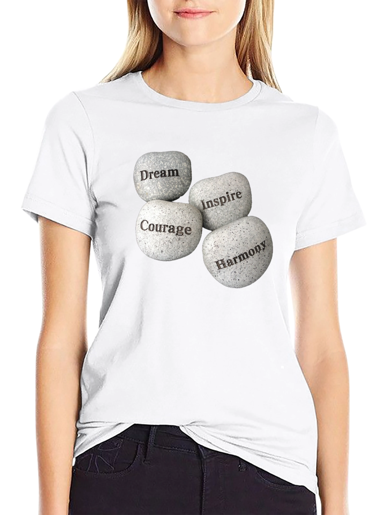 Inspirational Stones Graphic T-Shirt - Dream Courage Inspire Harmony
