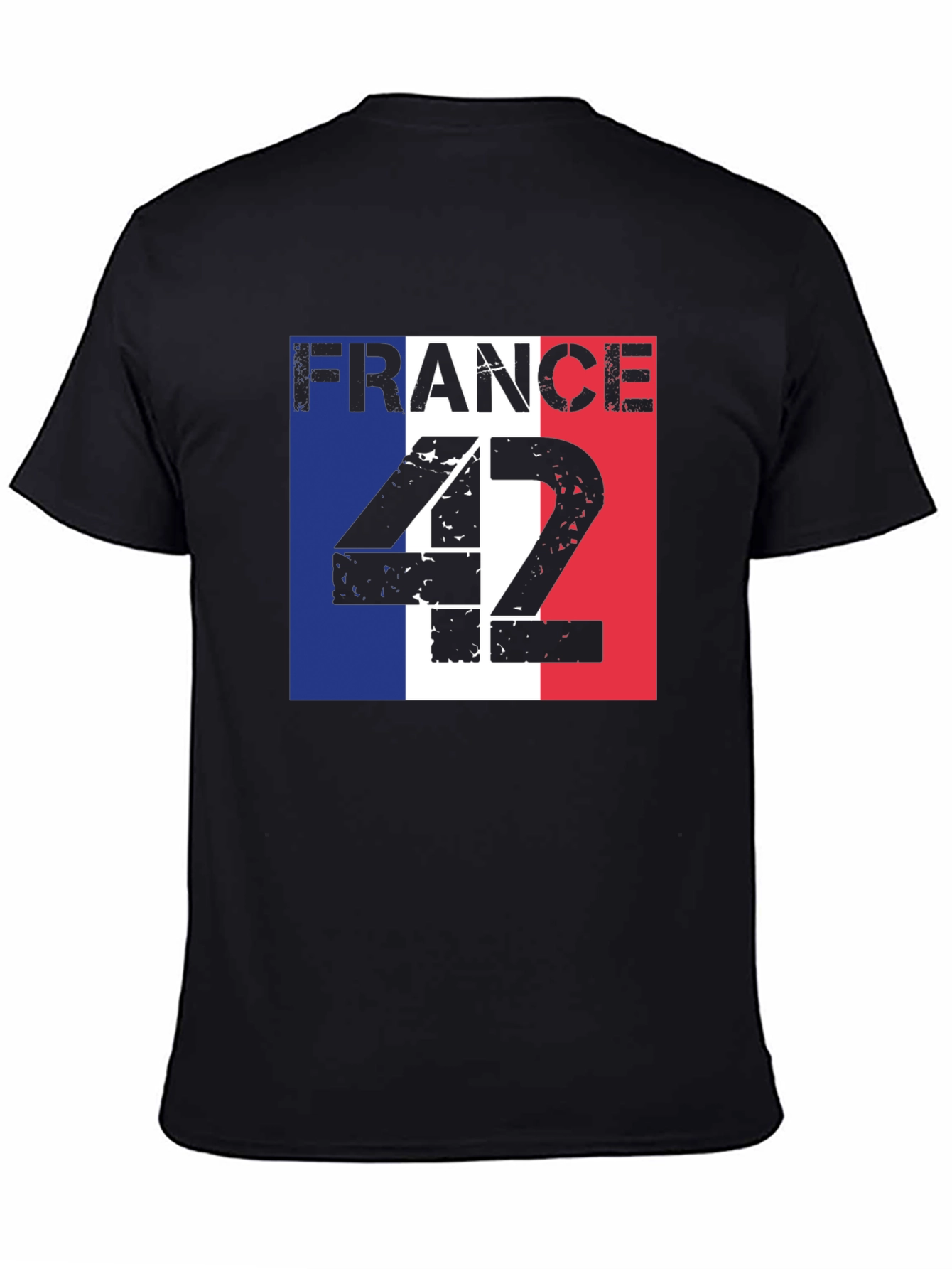 France Flag T-Shirt - Distressed Number 42 Design