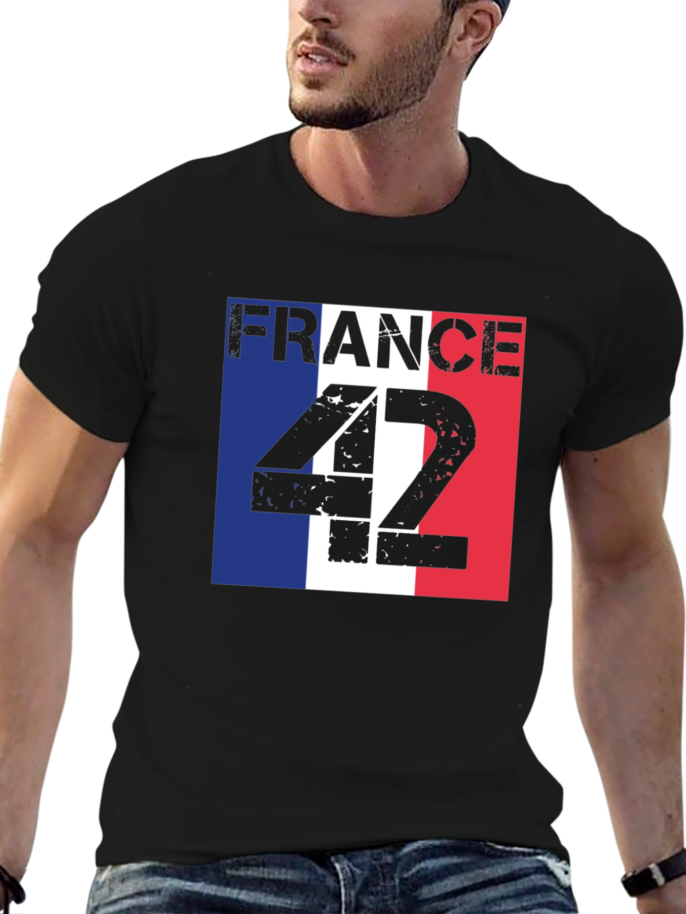 France Flag T-Shirt - Distressed Number 42 Design