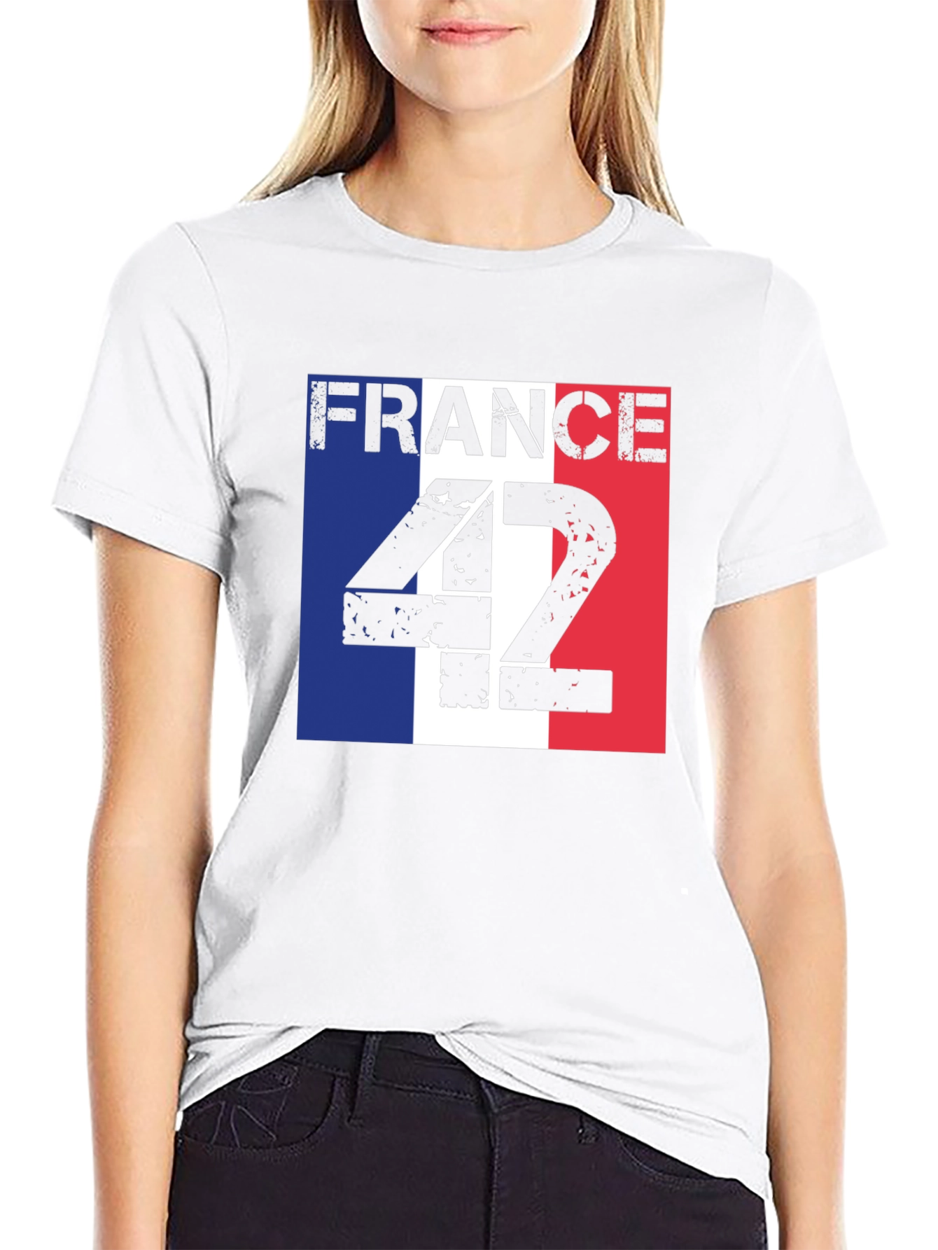France Flag T-Shirt - Distressed Number 42 Design