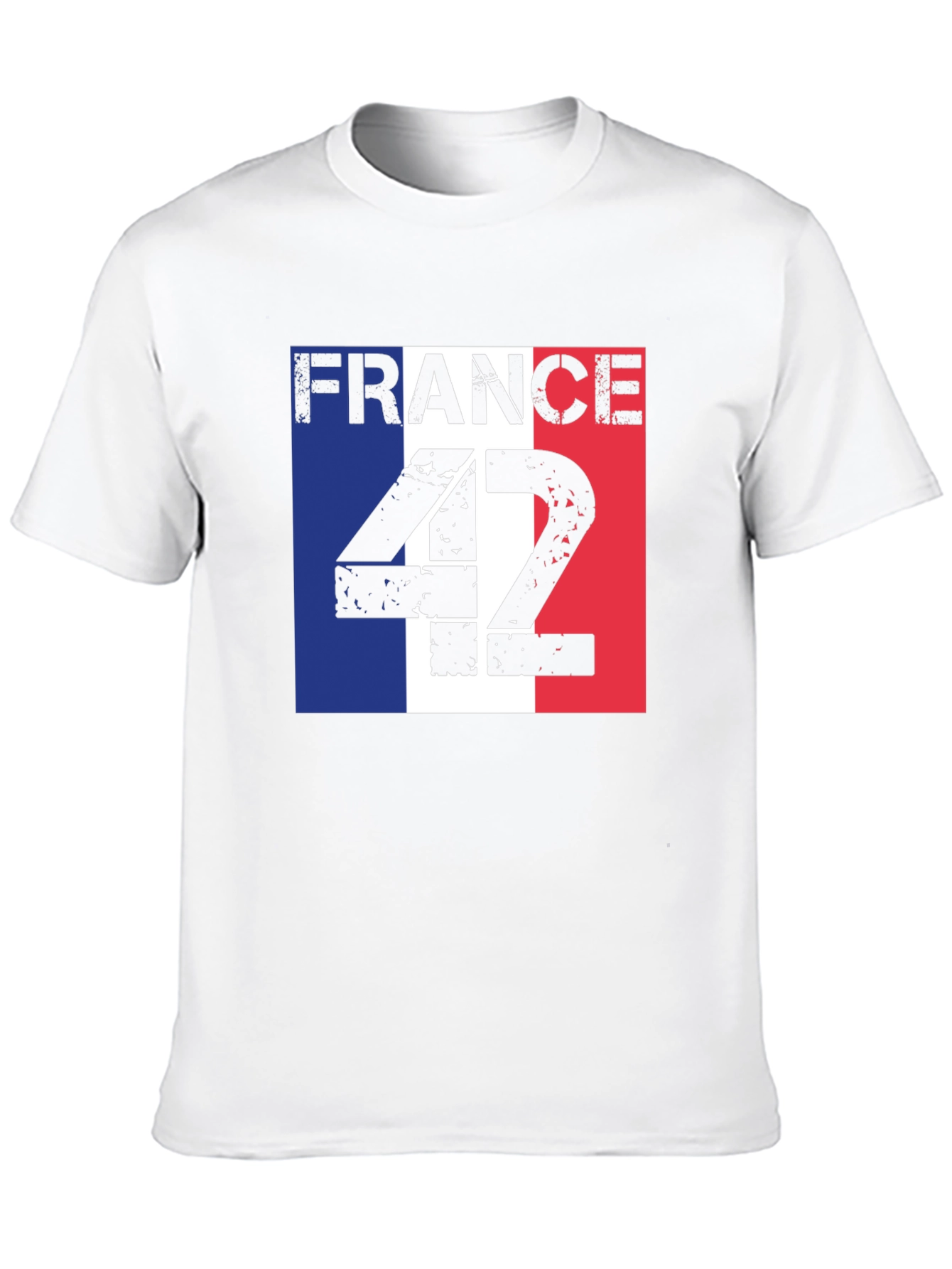 France Flag T-Shirt - Distressed Number 42 Design