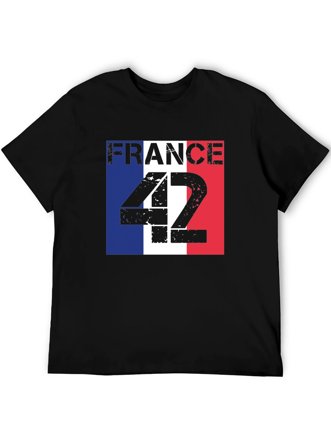 France Flag T-Shirt - Distressed Number 42 Design
