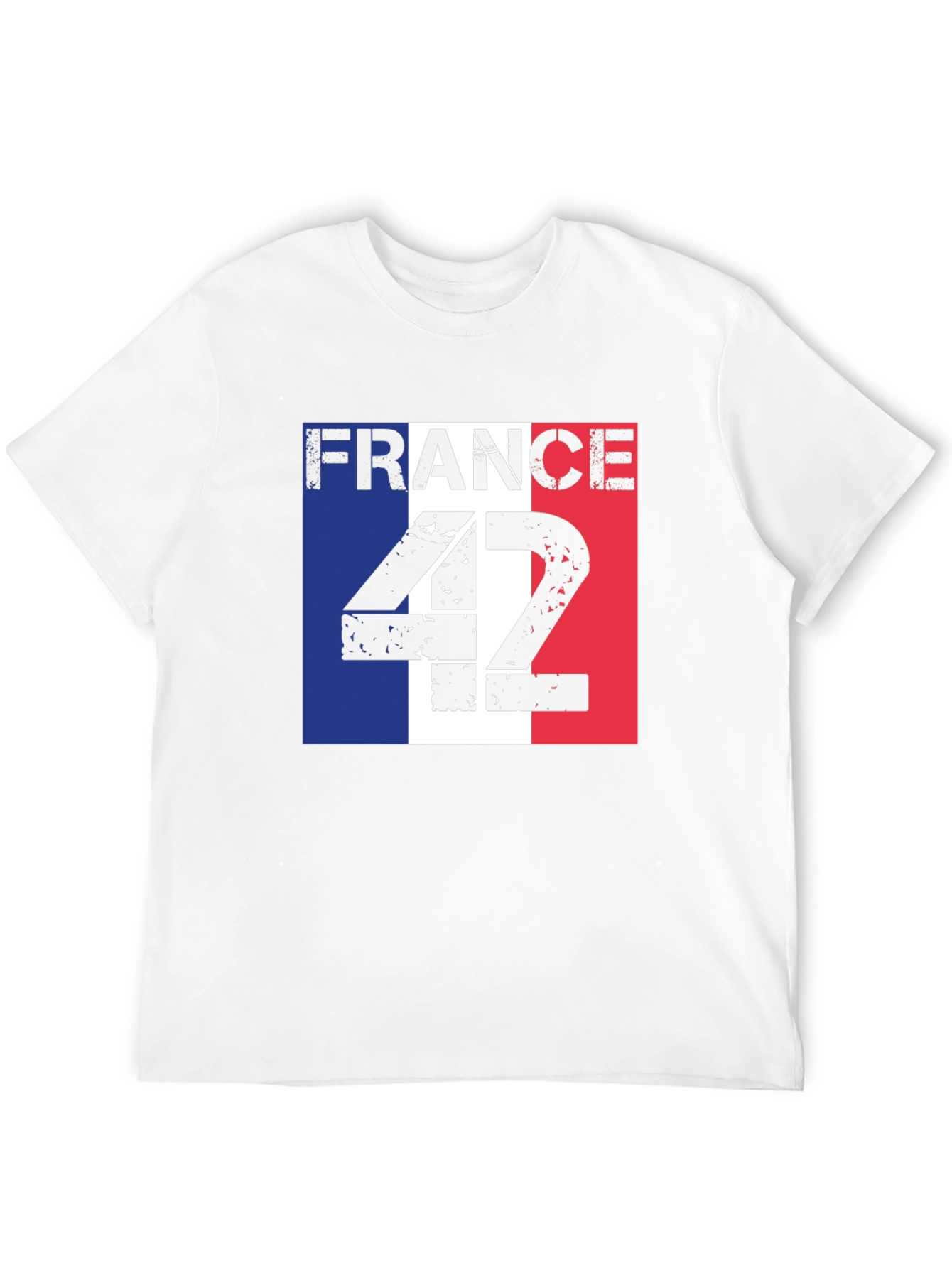France Flag T-Shirt - Distressed Number 42 Design