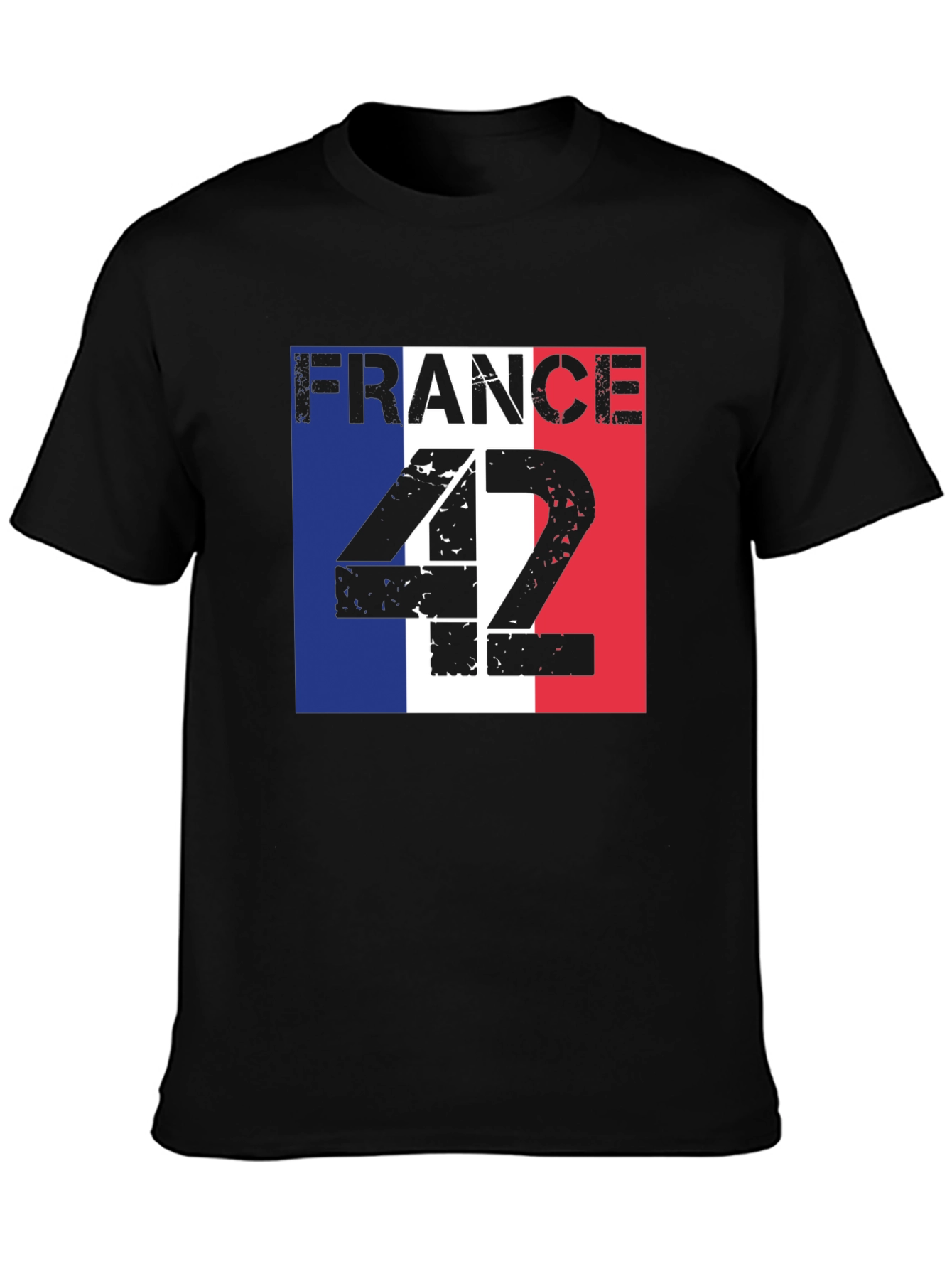 France Flag T-Shirt - Distressed Number 42 Design
