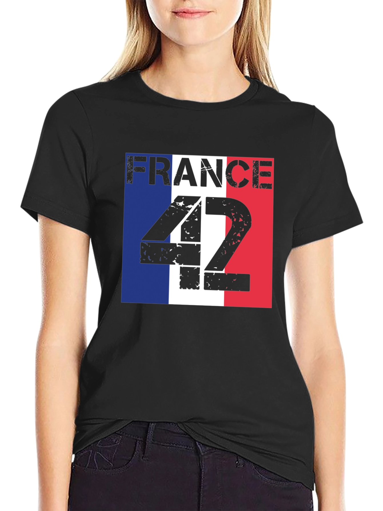 France Flag T-Shirt - Distressed Number 42 Design