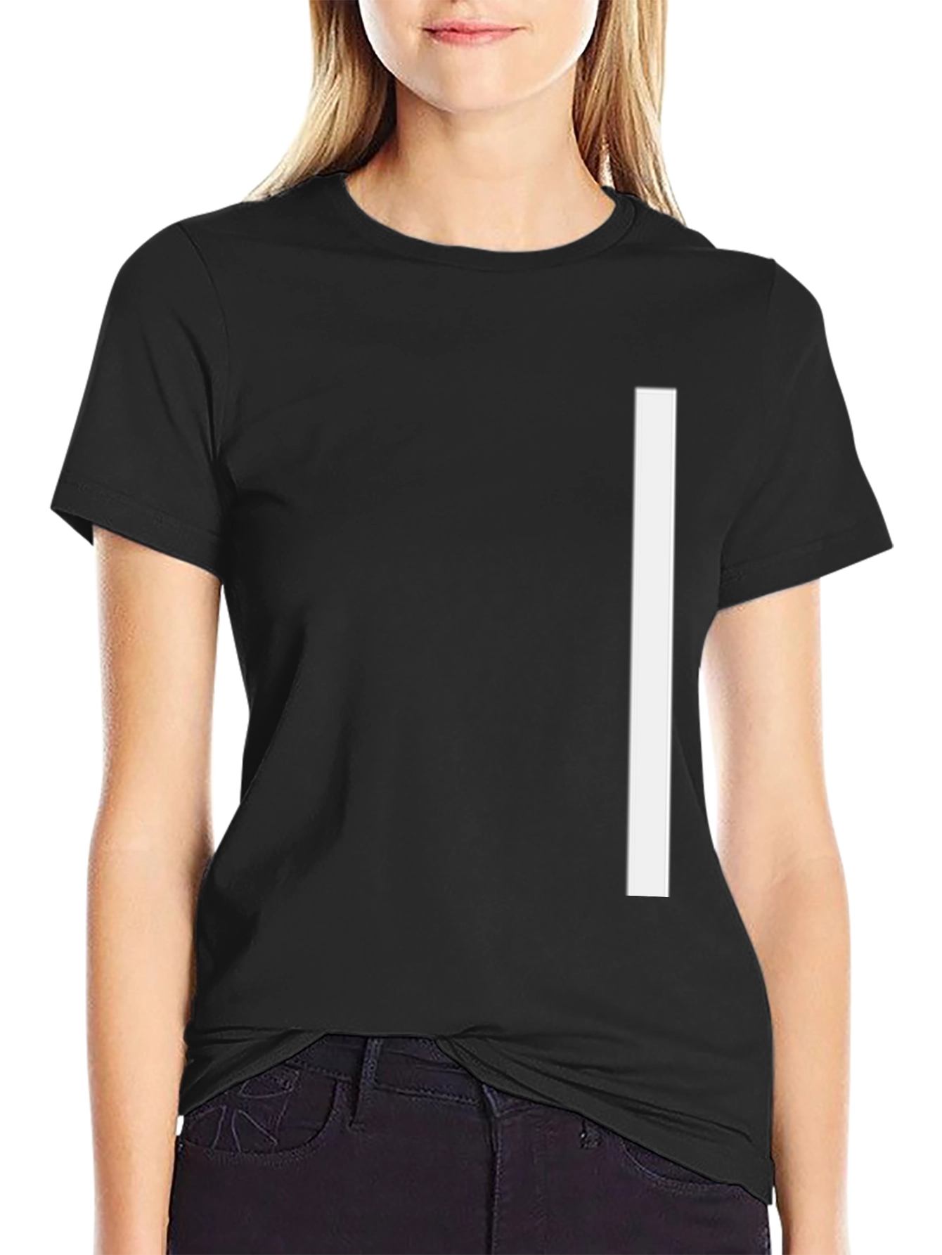 Minimalist Black T-Shirt with White Stripe Design