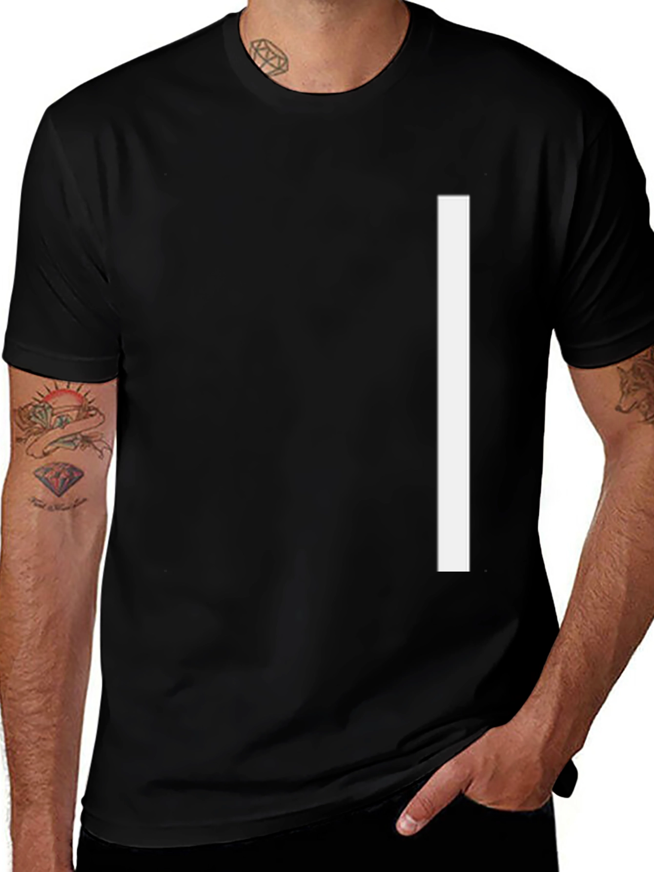 Minimalist Black T-Shirt with White Stripe Design