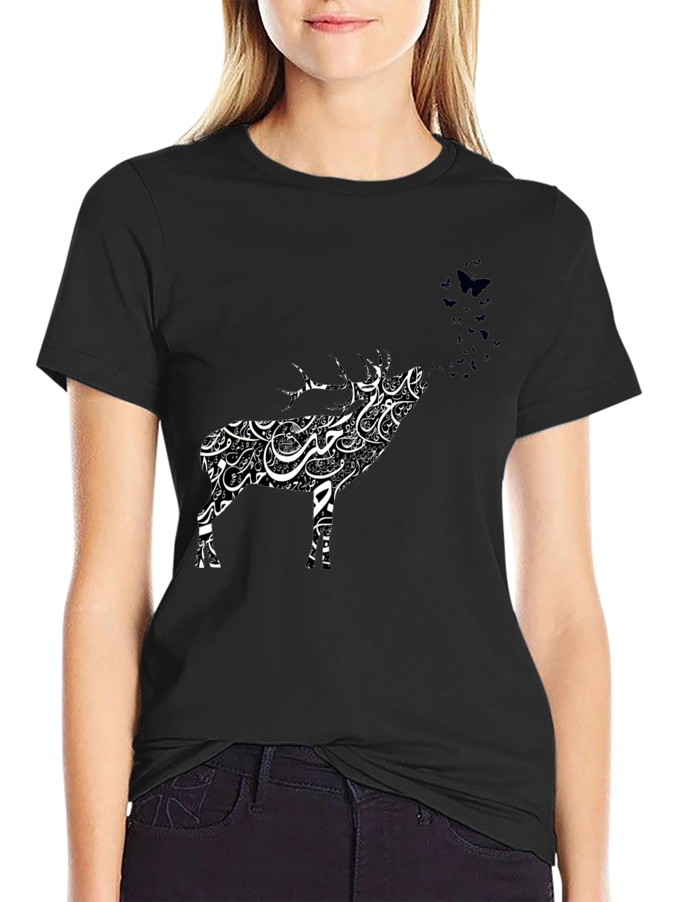 Deer Calligraphy T-Shirt - Artistic Animal Tee