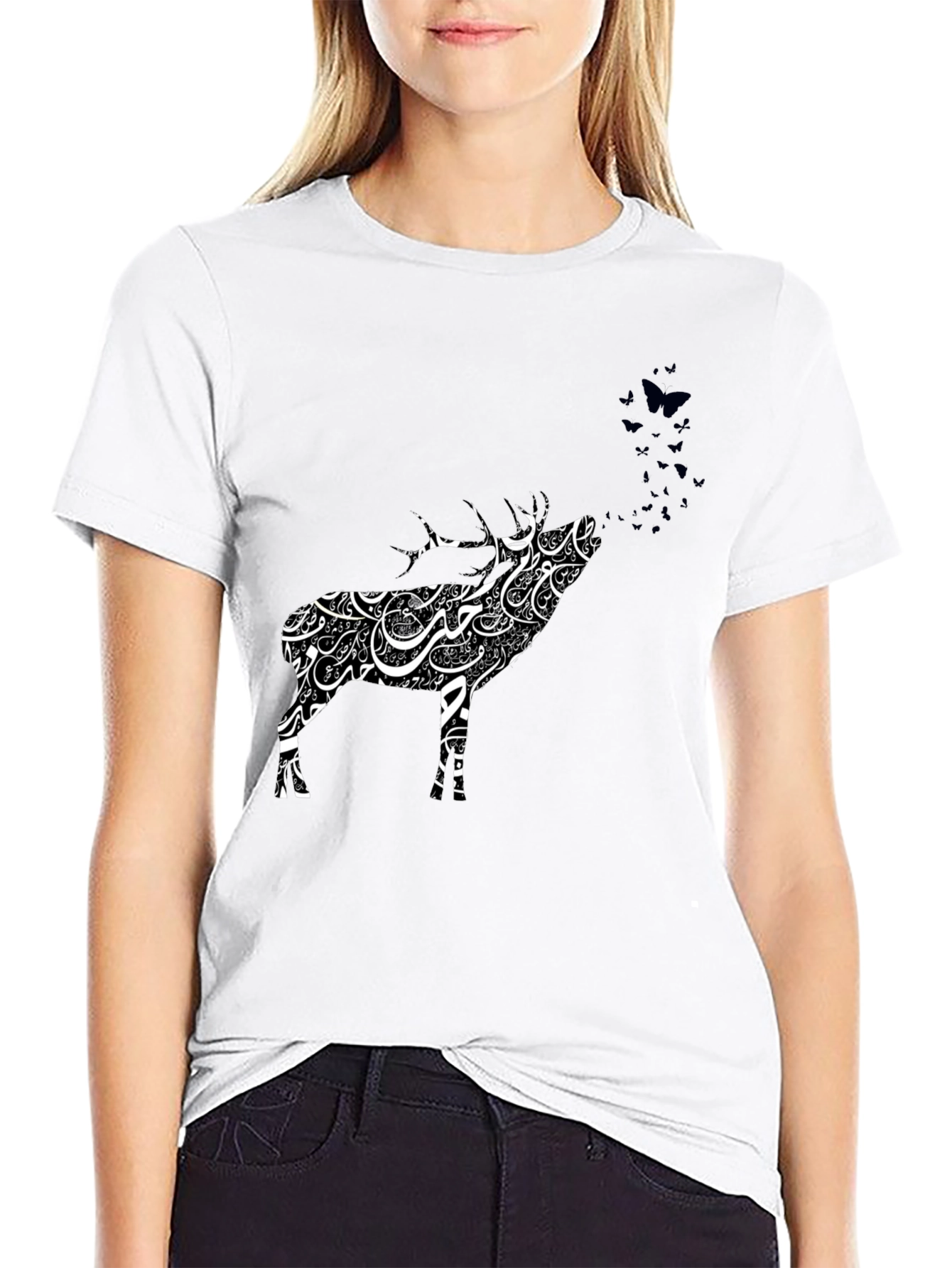 Deer Calligraphy T-Shirt - Artistic Animal Tee