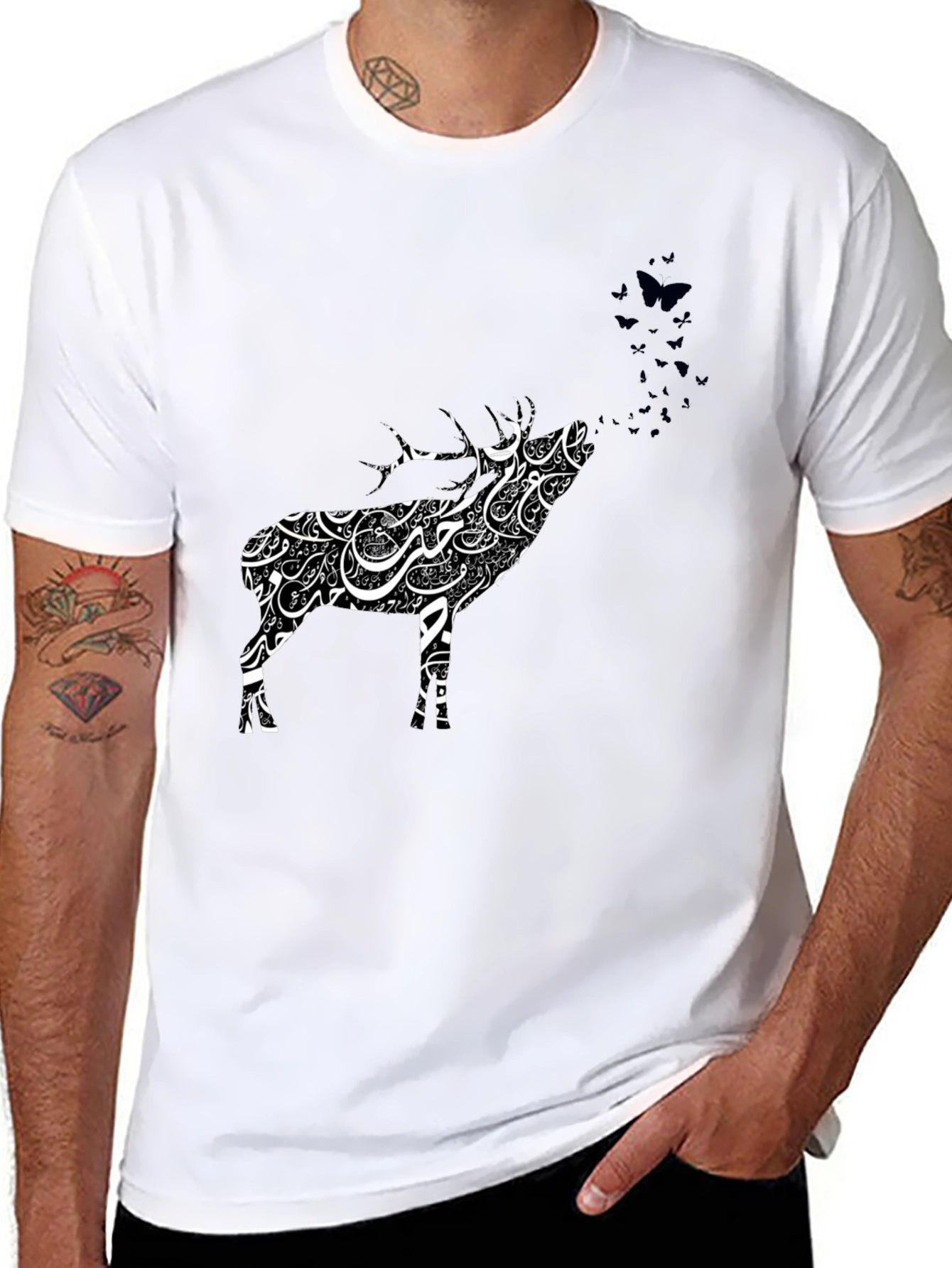 Deer Calligraphy T-Shirt - Artistic Animal Tee