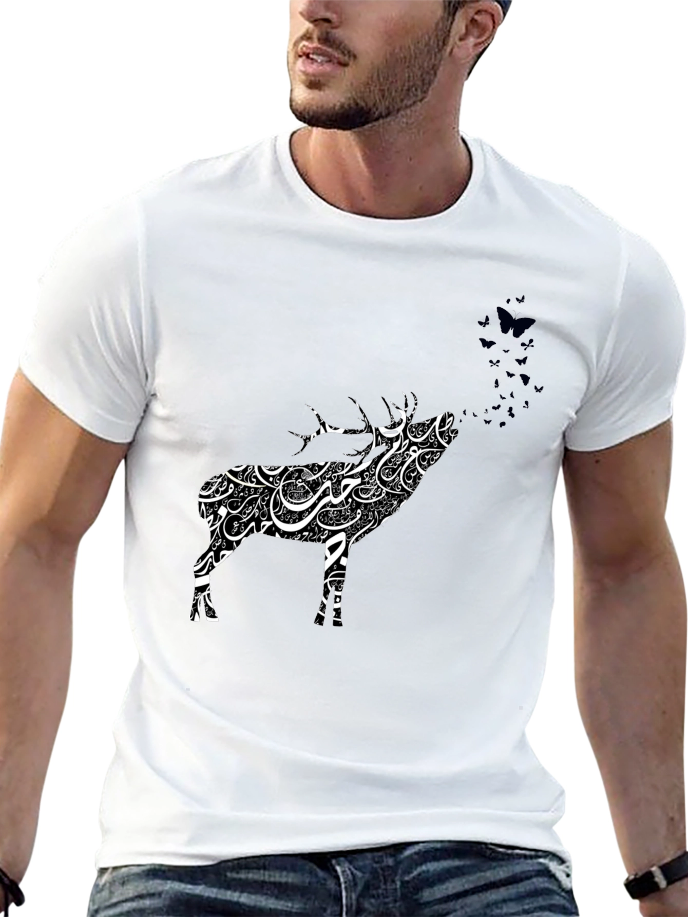 Deer Calligraphy T-Shirt - Artistic Animal Tee