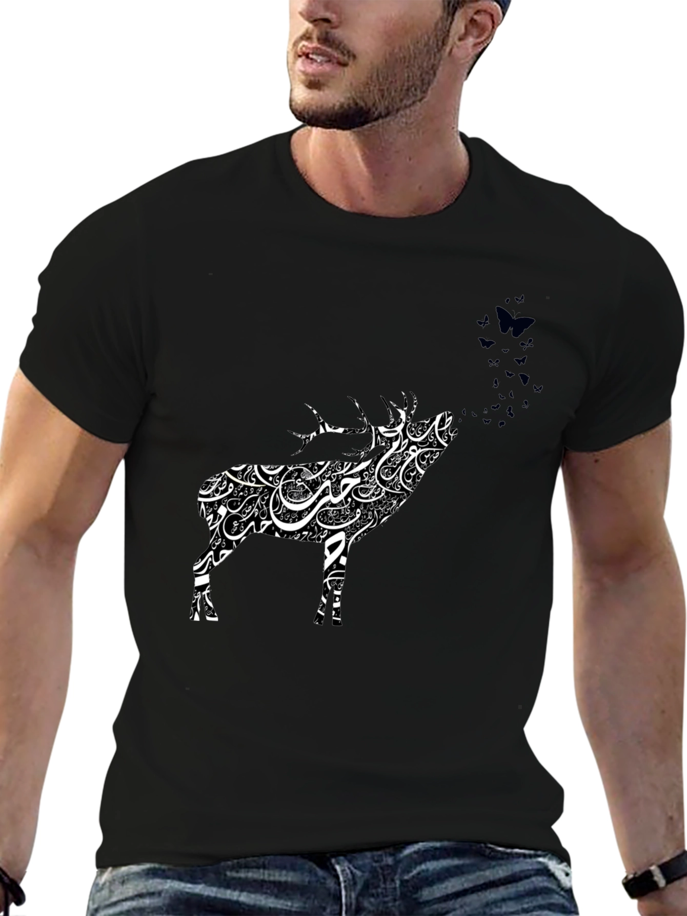 Deer Calligraphy T-Shirt - Artistic Animal Tee