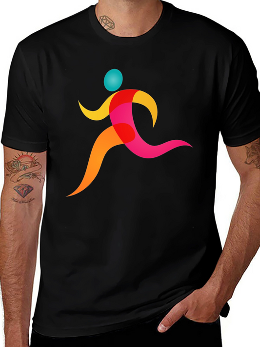 Mens Black Graphic Tee - Colorful Runner Design