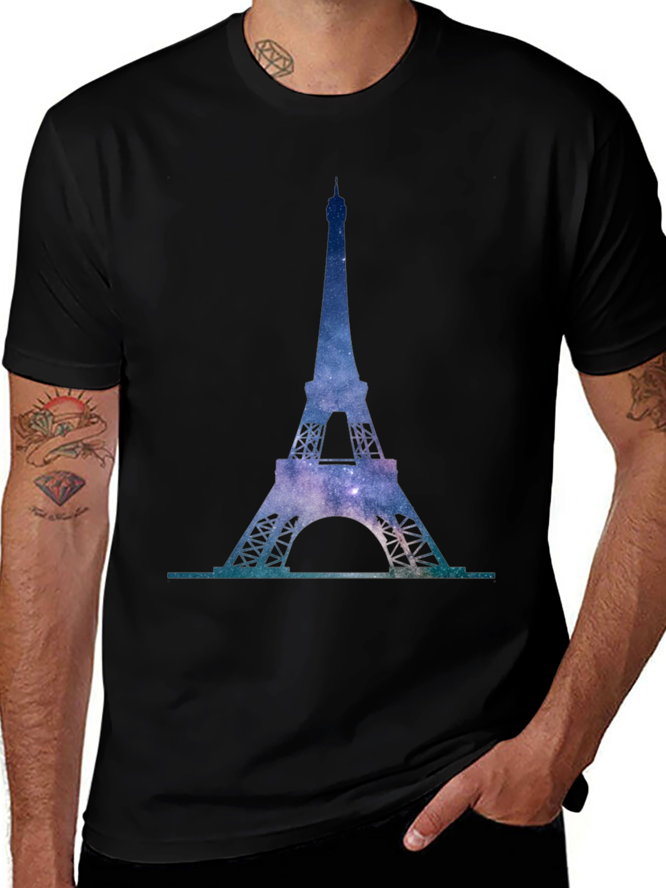 Eiffel Tower Galaxy Print T-Shirt